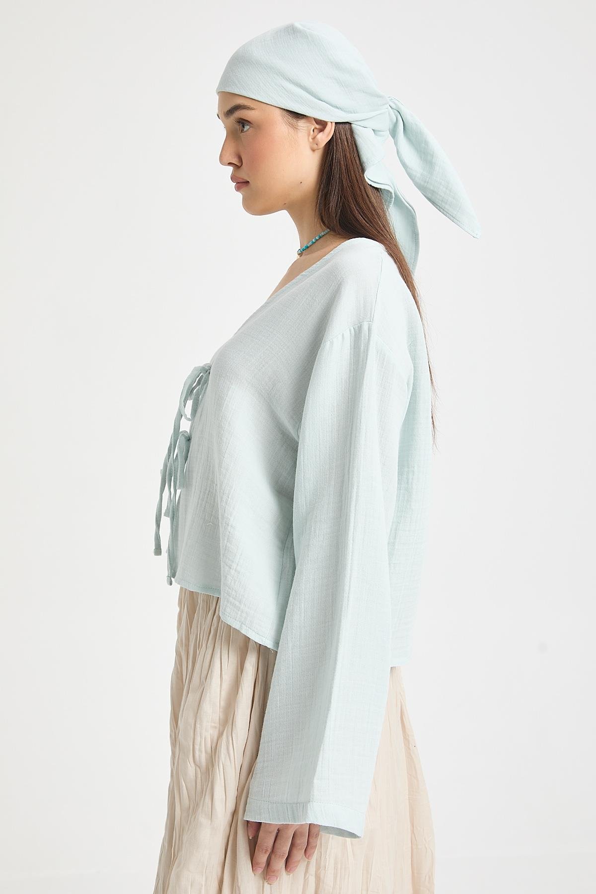 Hardy Bağlamalı Müslin Bluz Mavi