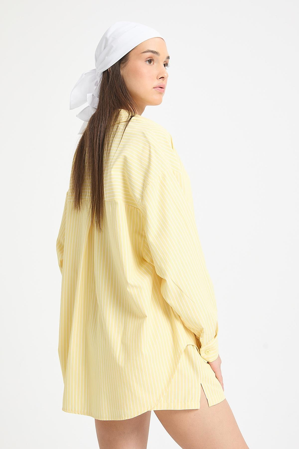 Henri Çizgili Gömlek/Şort Takım Sarı