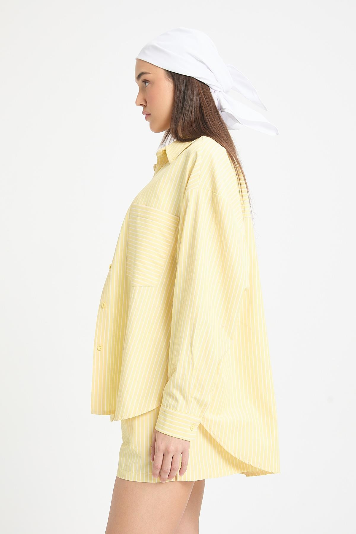 Henri Çizgili Gömlek/Şort Takım Sarı