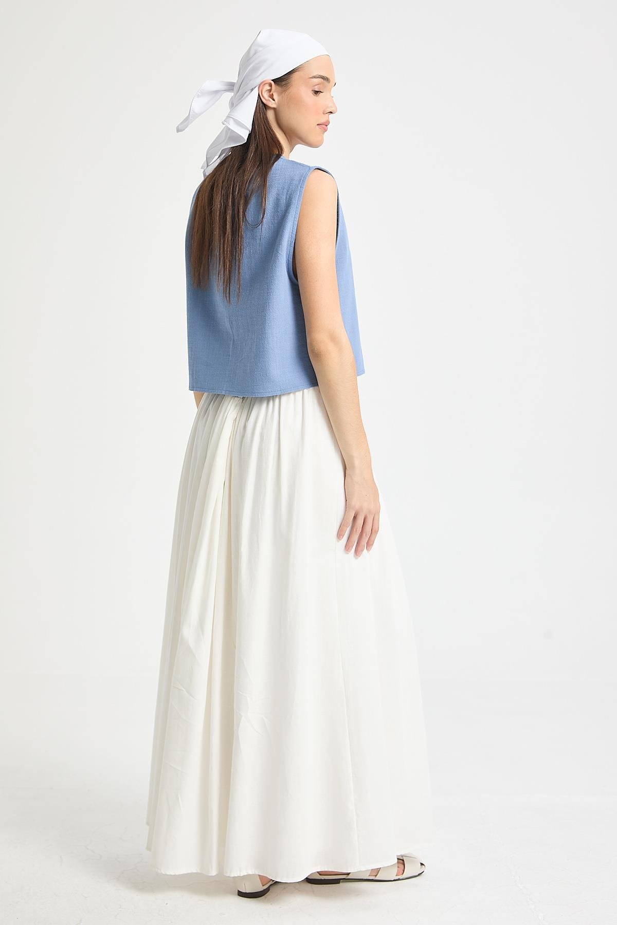 İndigo Bağcıklı Kısa %100 Pamuk Yelek 29204