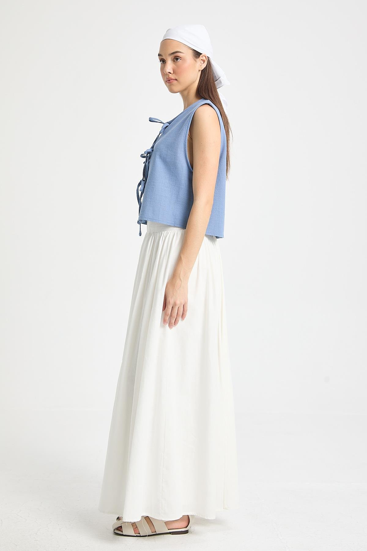 İndigo Bağcıklı Kısa %100 Pamuk Yelek 29204