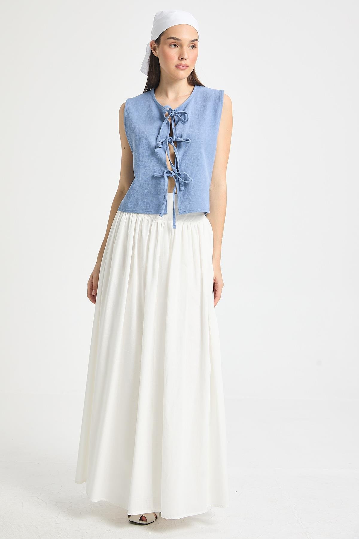 İndigo Bağcıklı Kısa %100 Pamuk Yelek 29204