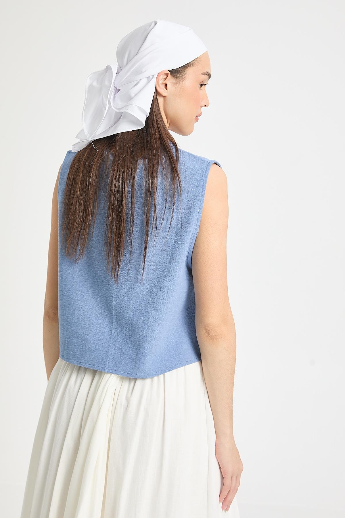 İndigo Bağcıklı Kısa %100 Pamuk Yelek 29204