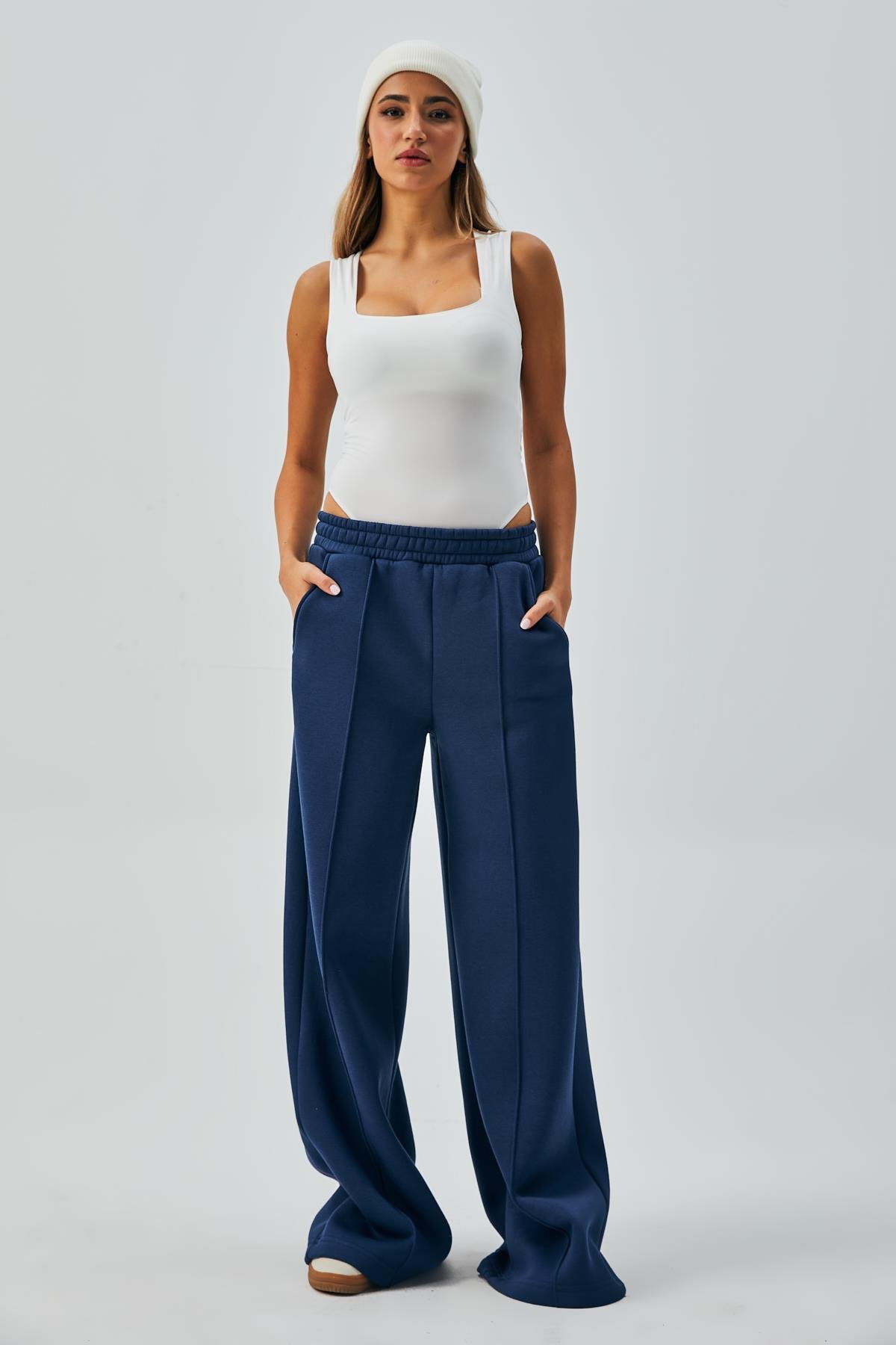 İndigo Geniş Kesim Beli Lastikli Şardonlu Eşortman Altı 