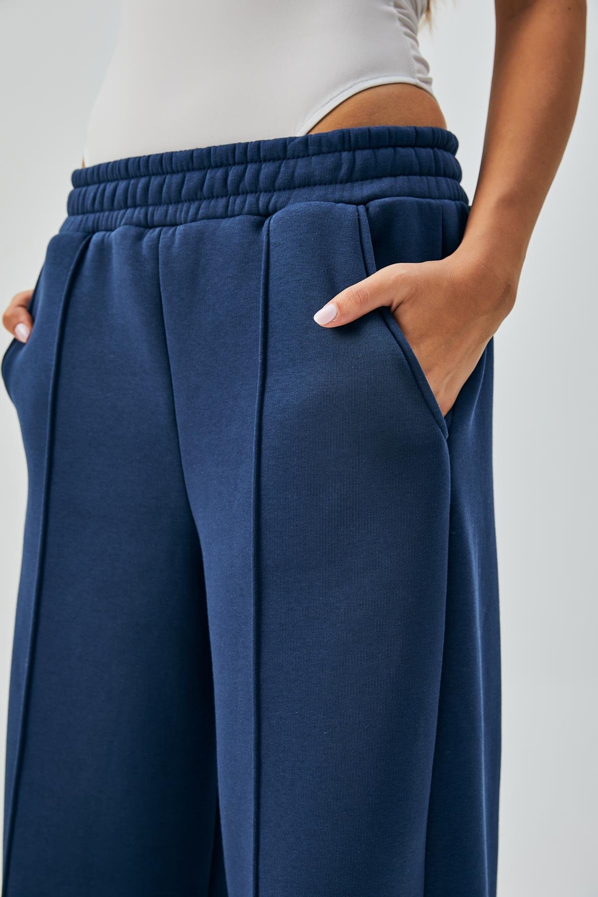 İndigo Geniş Kesim Beli Lastikli Şardonlu Eşortman Altı 