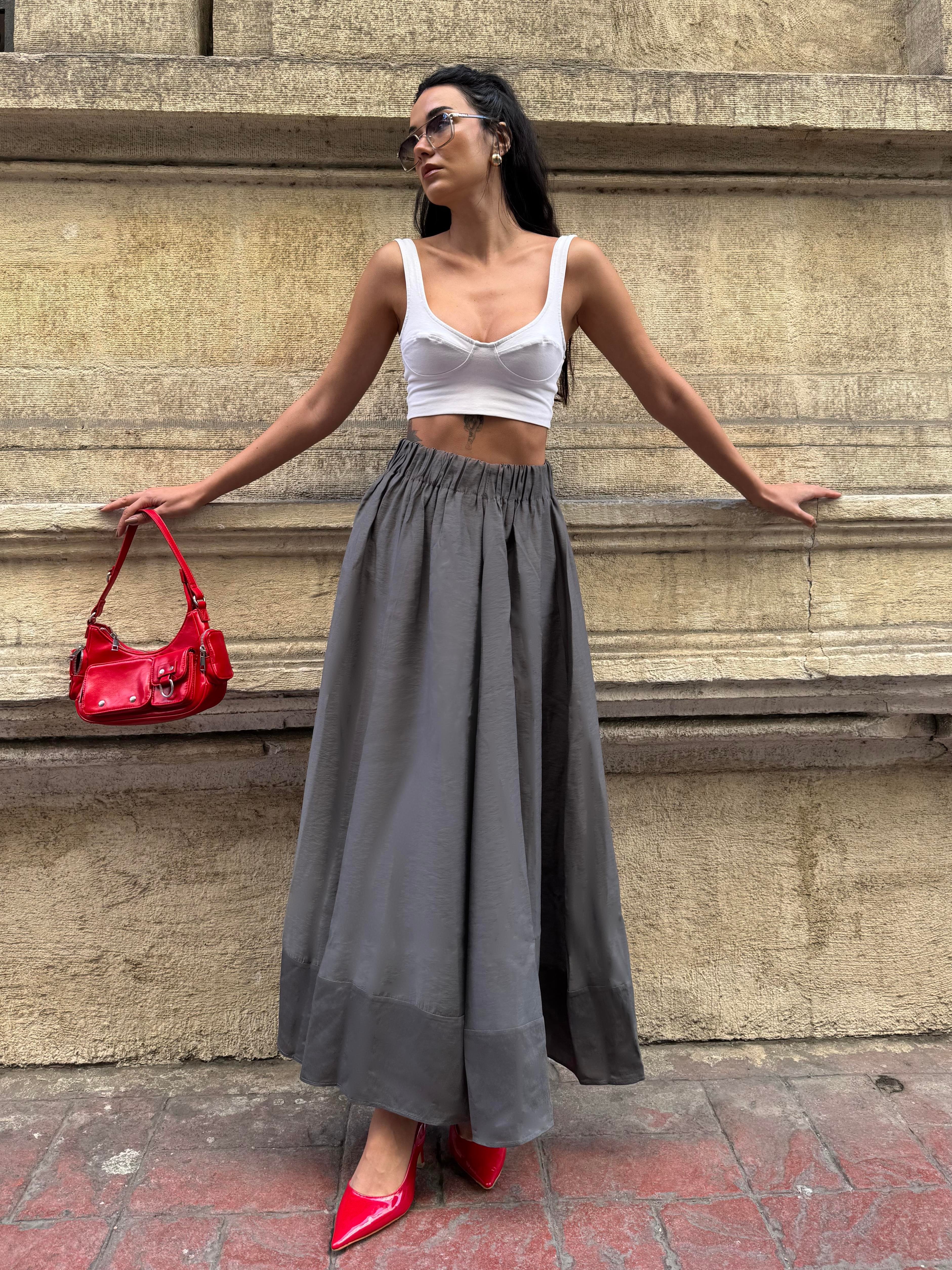 Kadın Antrasit %100 Modal Uzun Etek 29078