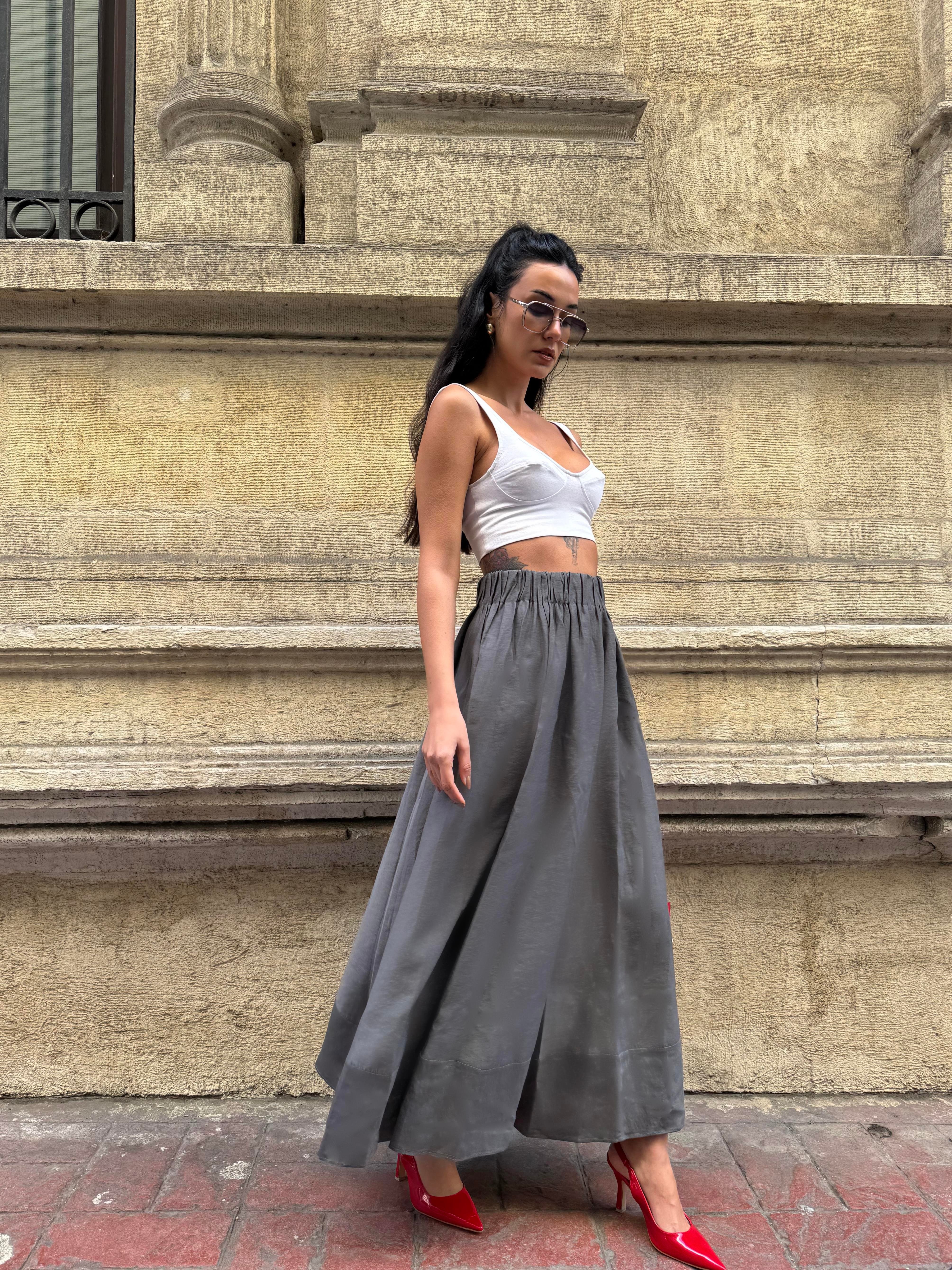 Kadın Antrasit %100 Modal Uzun Etek 29078