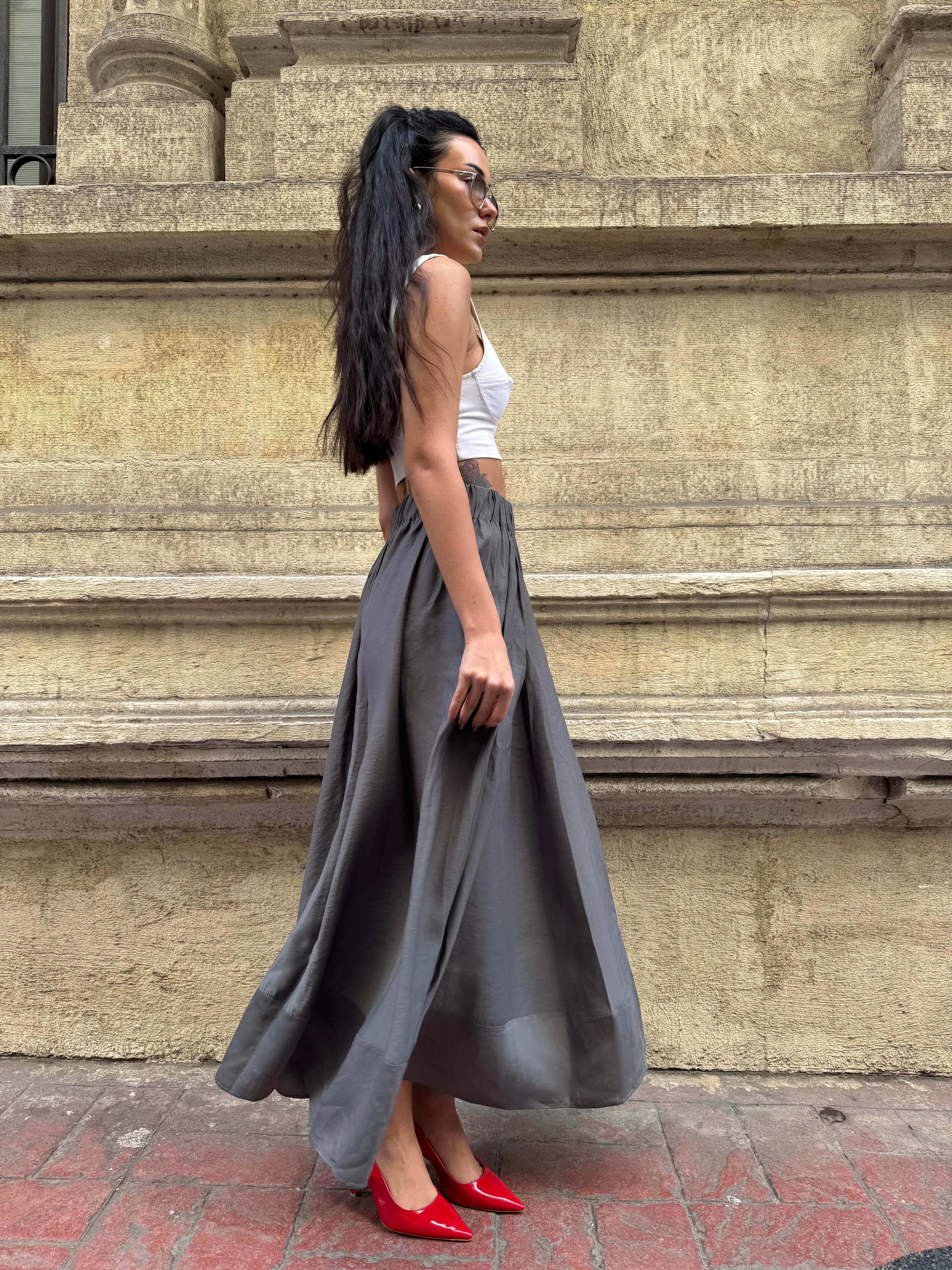 Kadın Antrasit %100 Modal Uzun Etek 29078