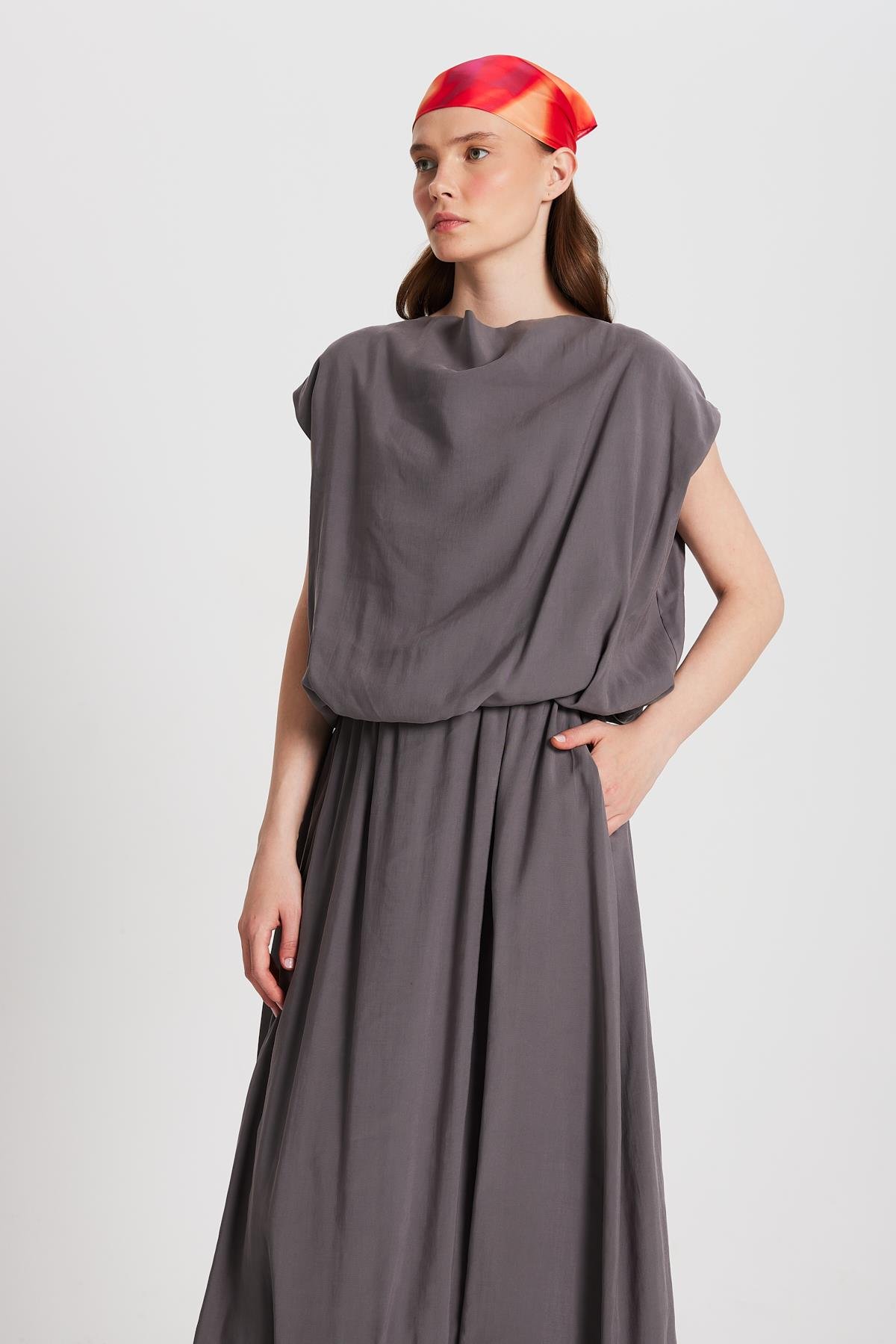 Kadın Antrasit Modal Kumaş Balon Bluz 29140