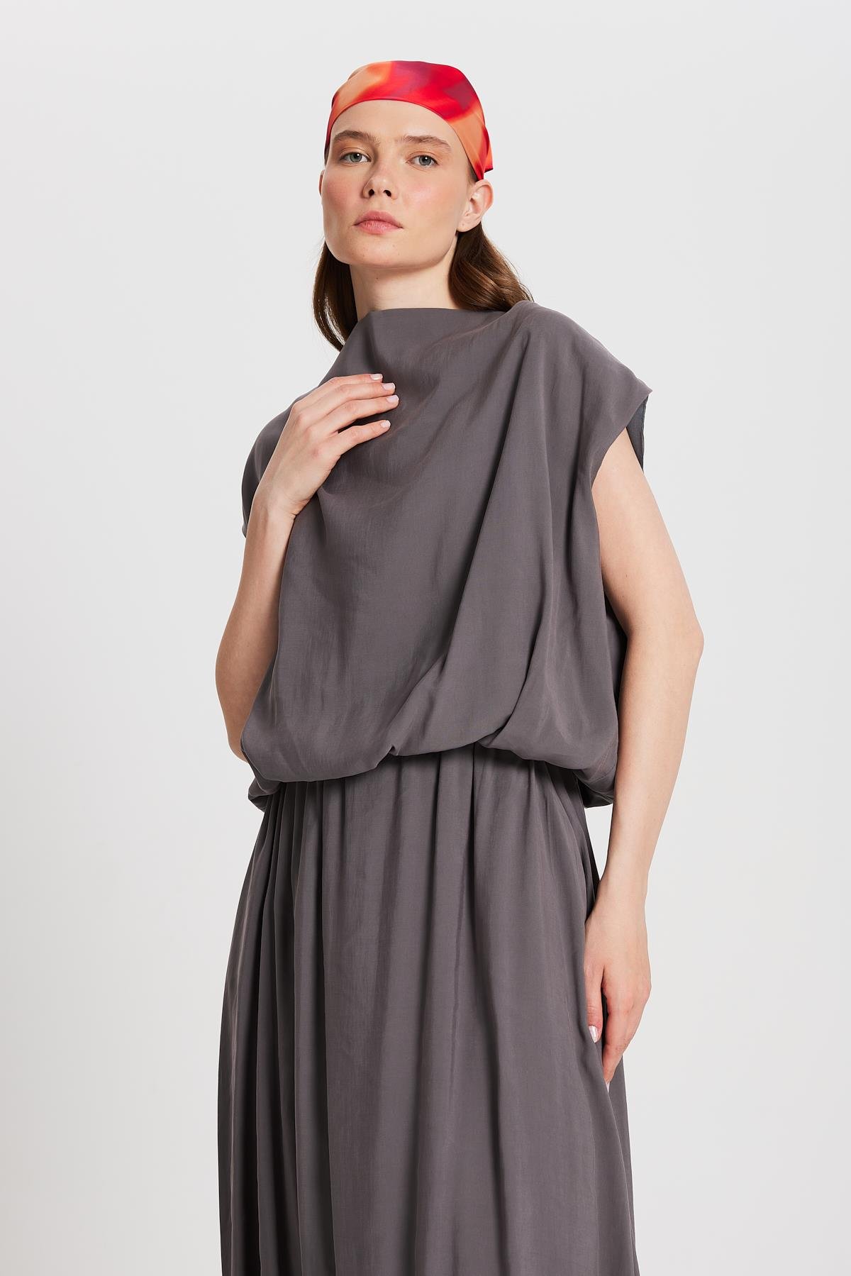 Kadın Antrasit Modal Kumaş Balon Bluz 29140