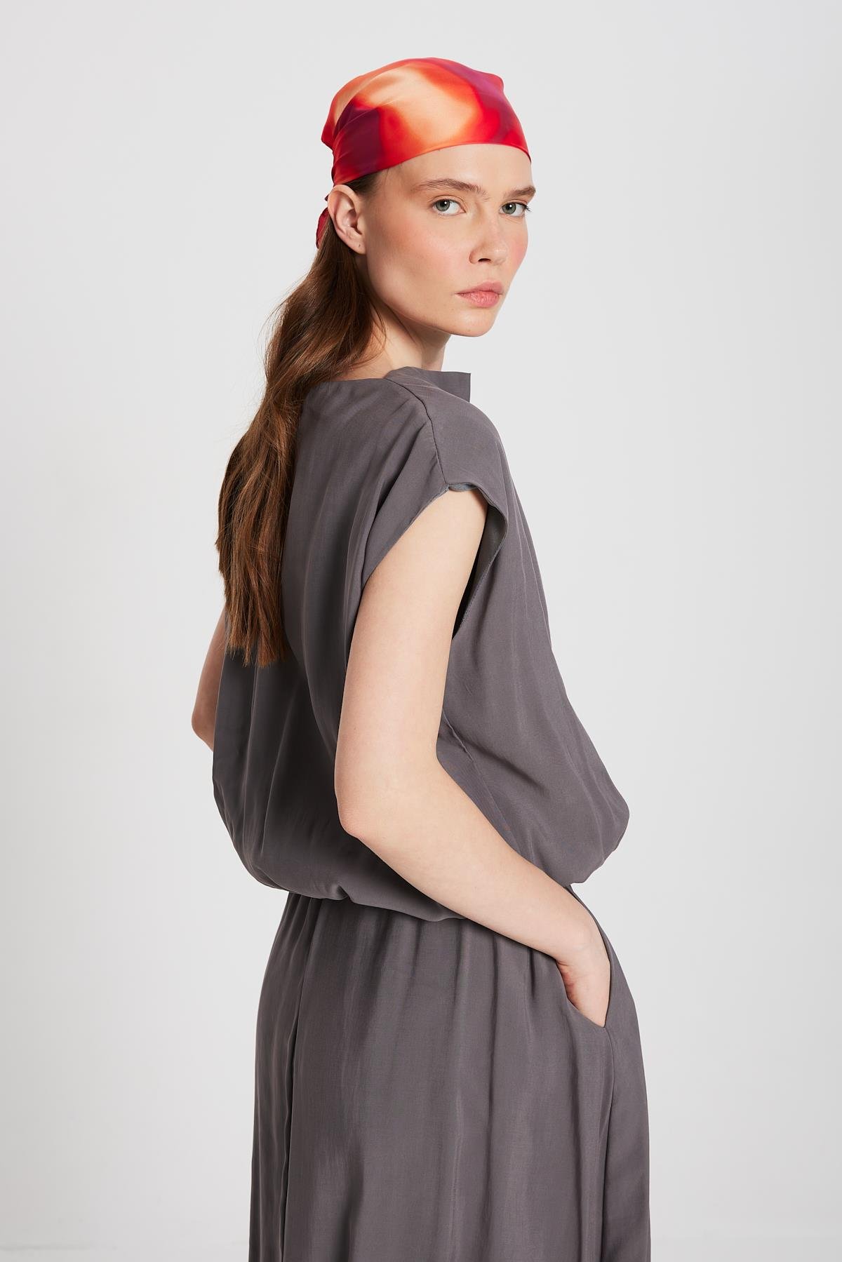 Kadın Antrasit Modal Kumaş Balon Bluz 29140