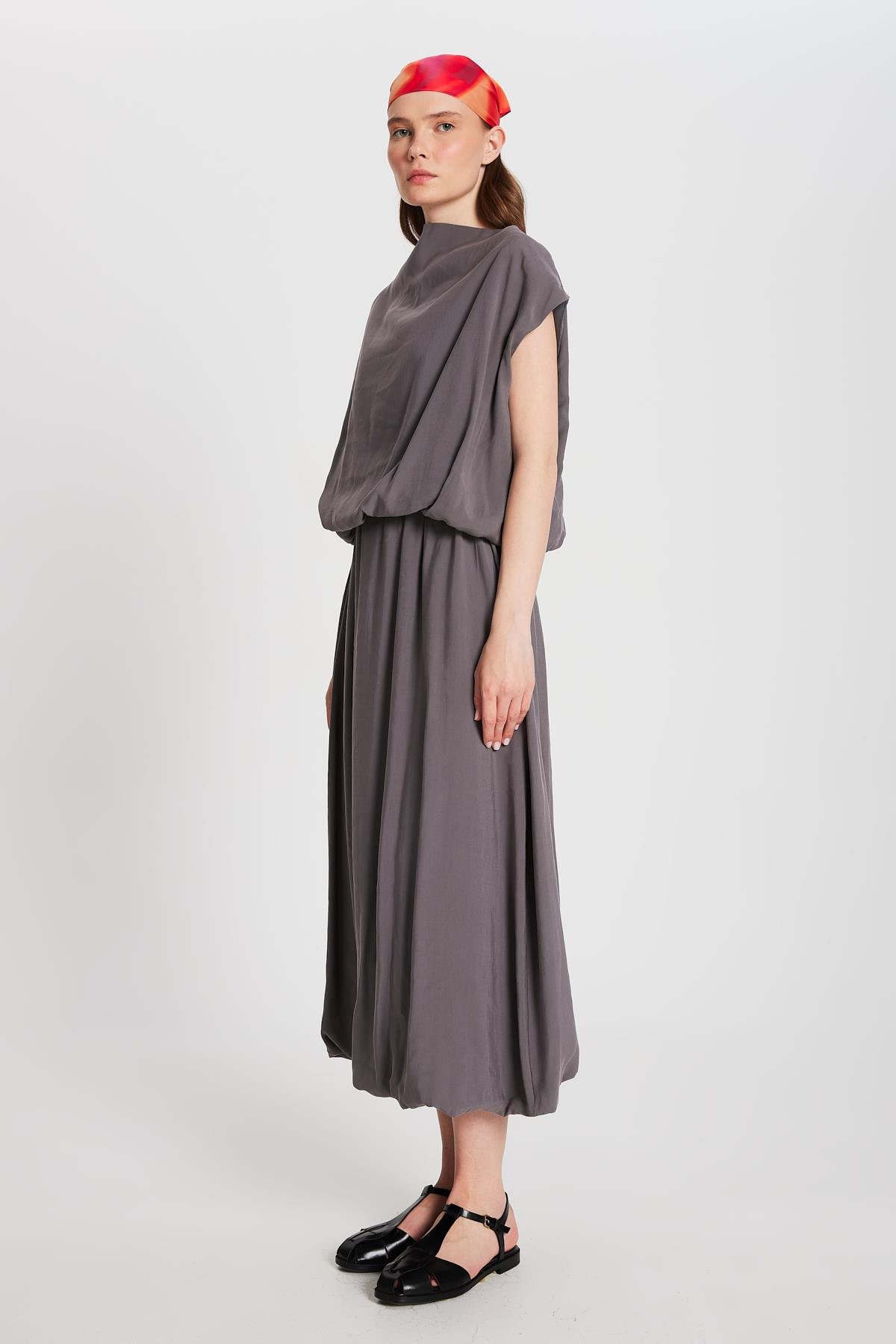 Kadın Antrasit Modal Kumaş Balon Bluz 29140