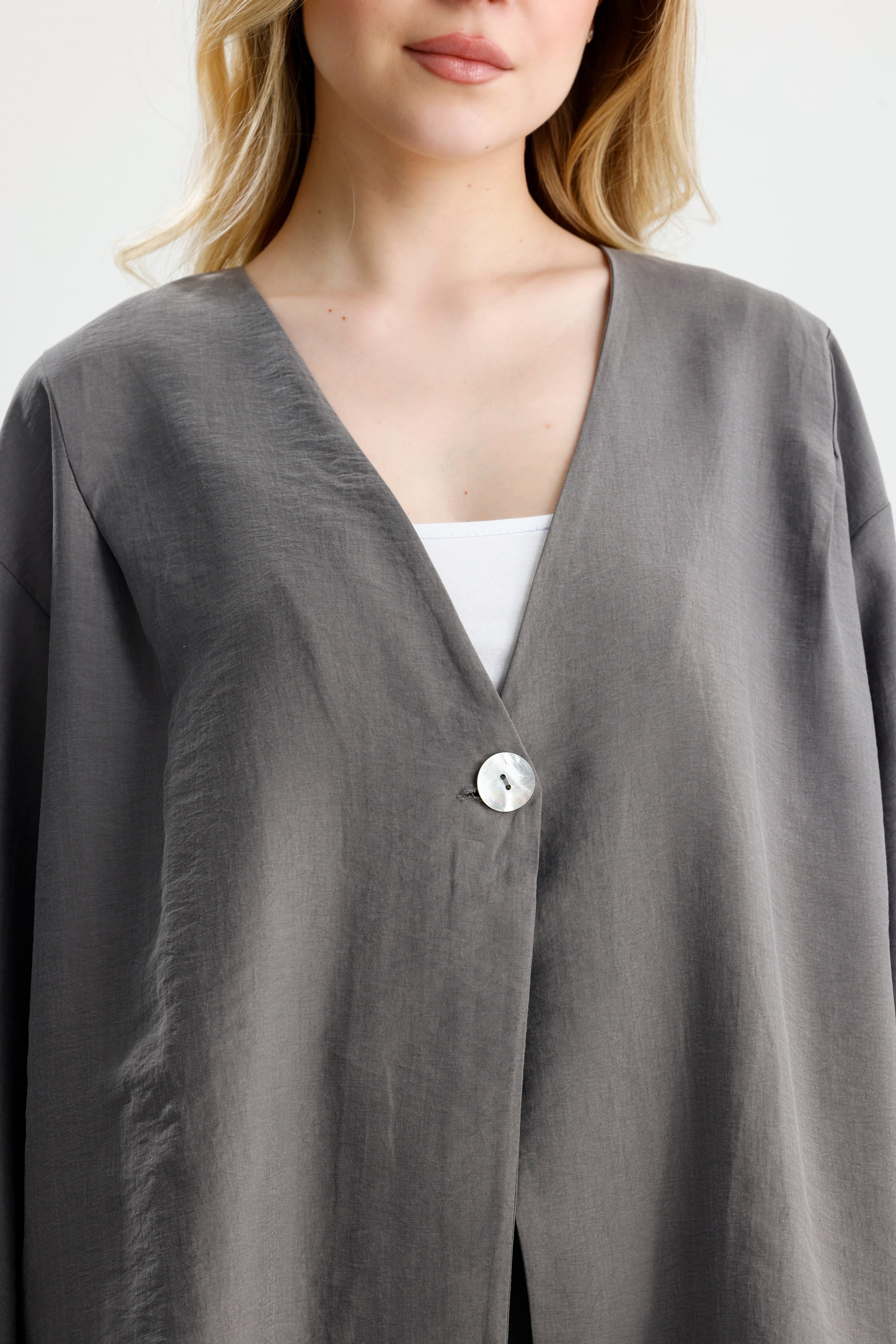 Kadın Antrasit Premium Kumaş Oversize kimono 31099