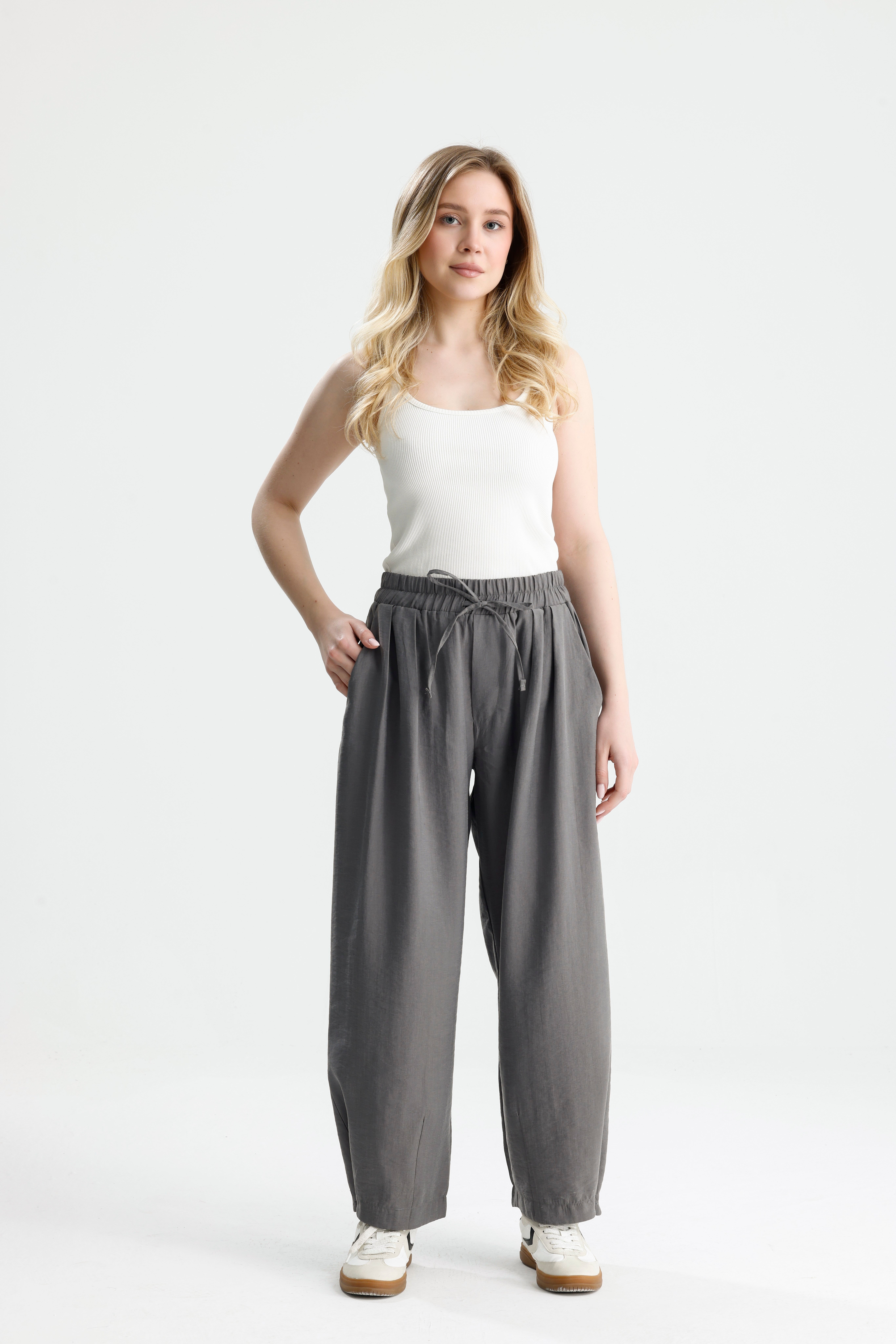 Kadın Antrasit  Premium Kumaş Oversize Pantolon 31085