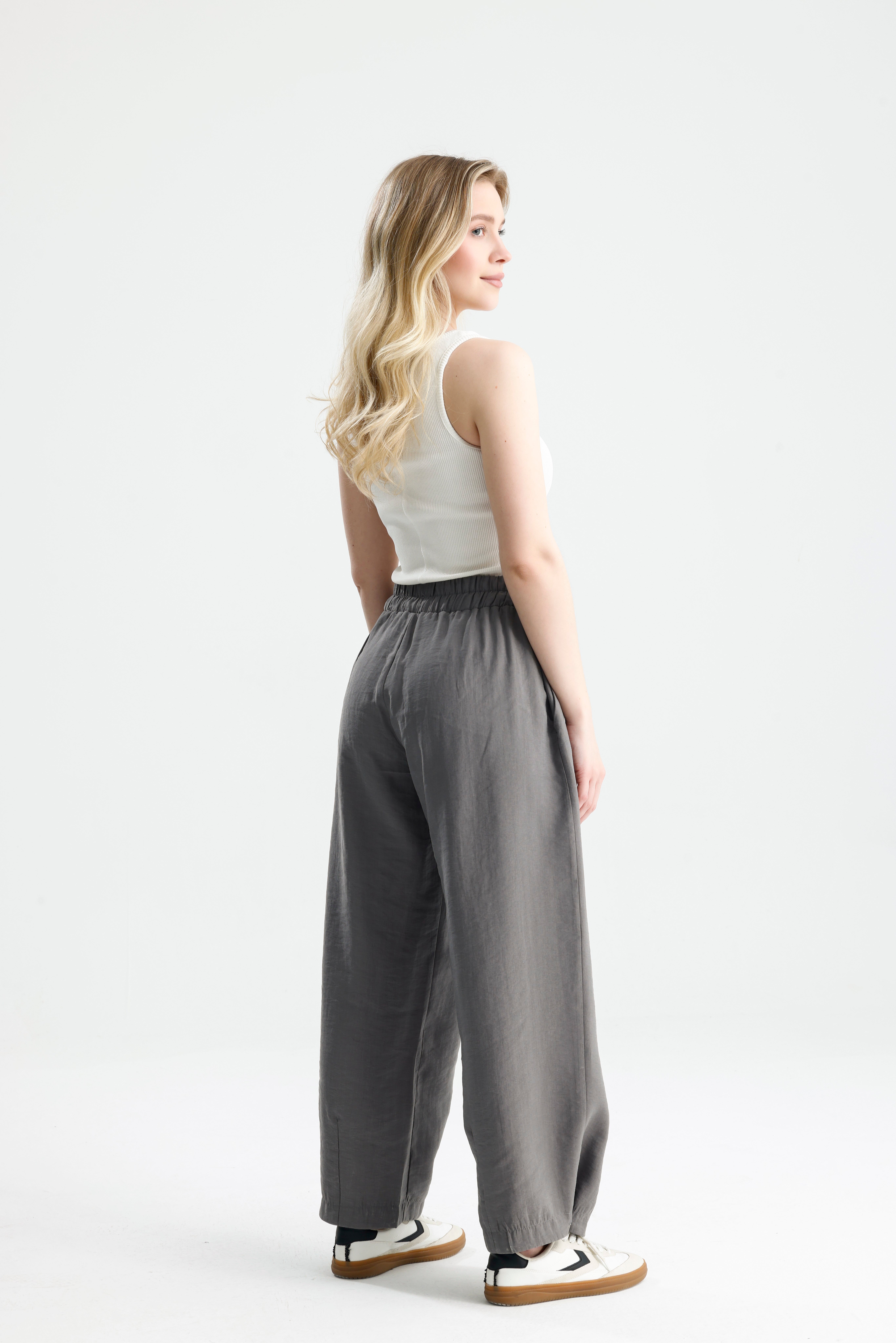 Kadın Antrasit  Premium Kumaş Oversize Pantolon 31085