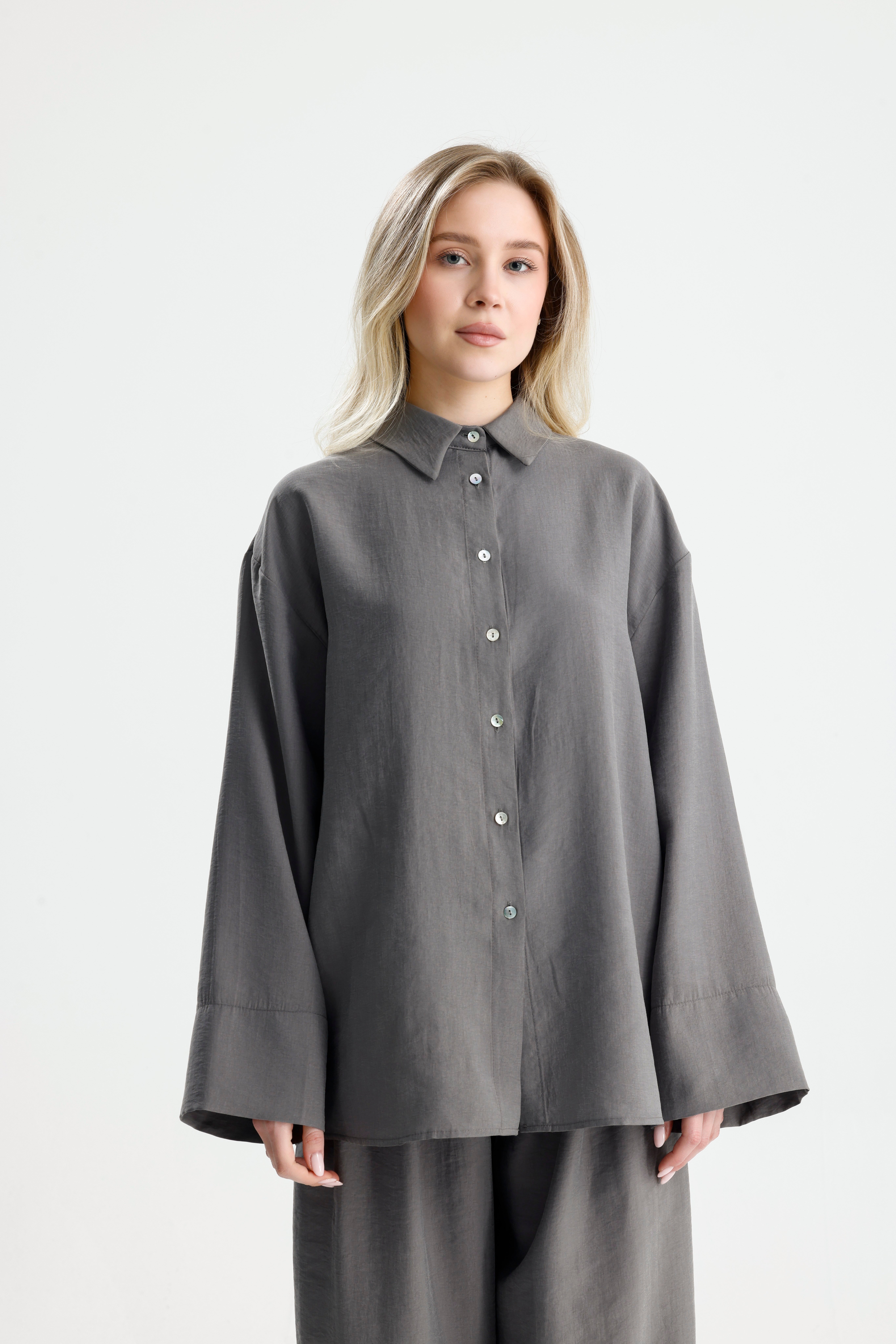 Kadın Antrasit  Premium Kumaş Oversize Gömlek 31084