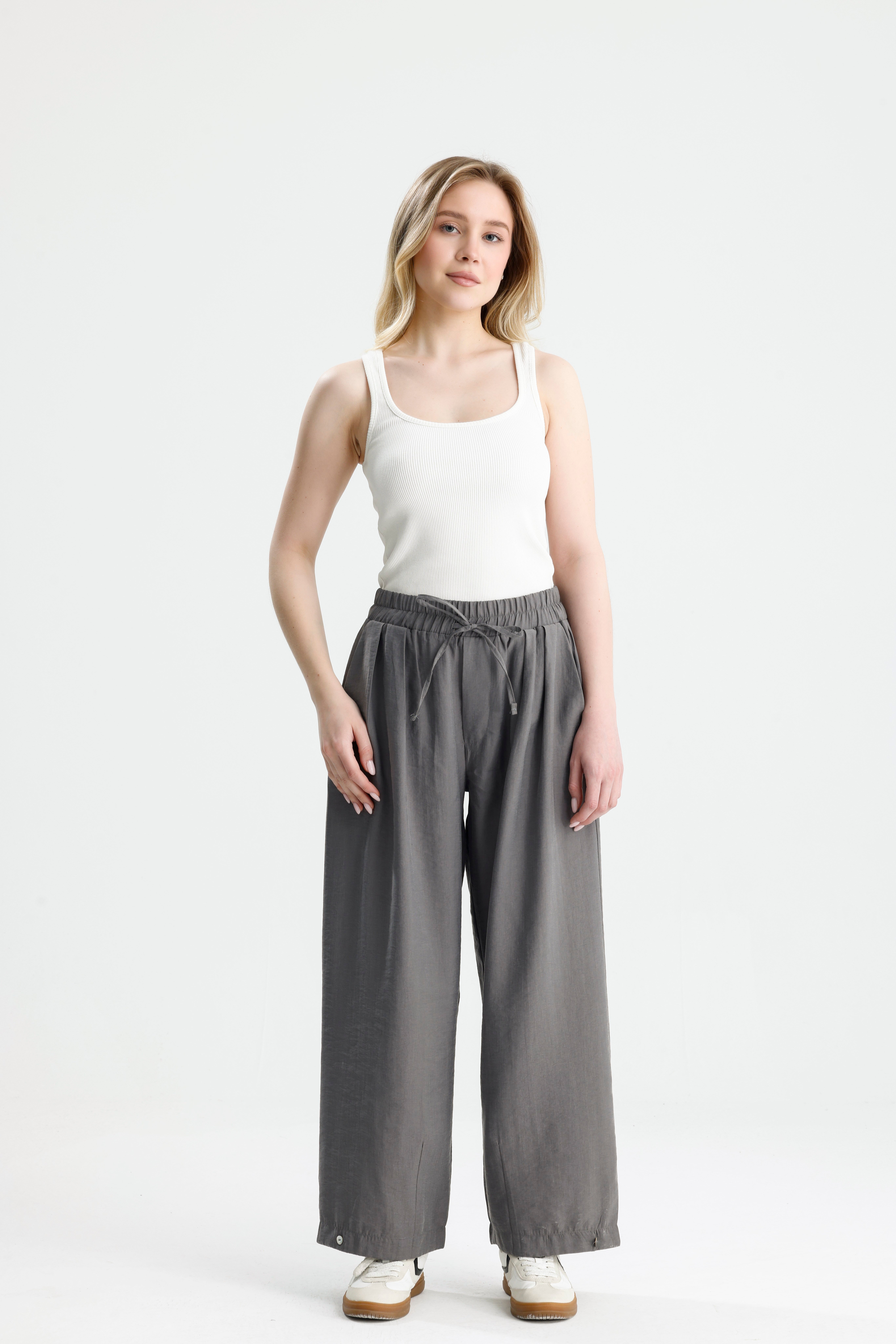 Kadın Antrasit  Premium Kumaş Oversize Pantolon 31085