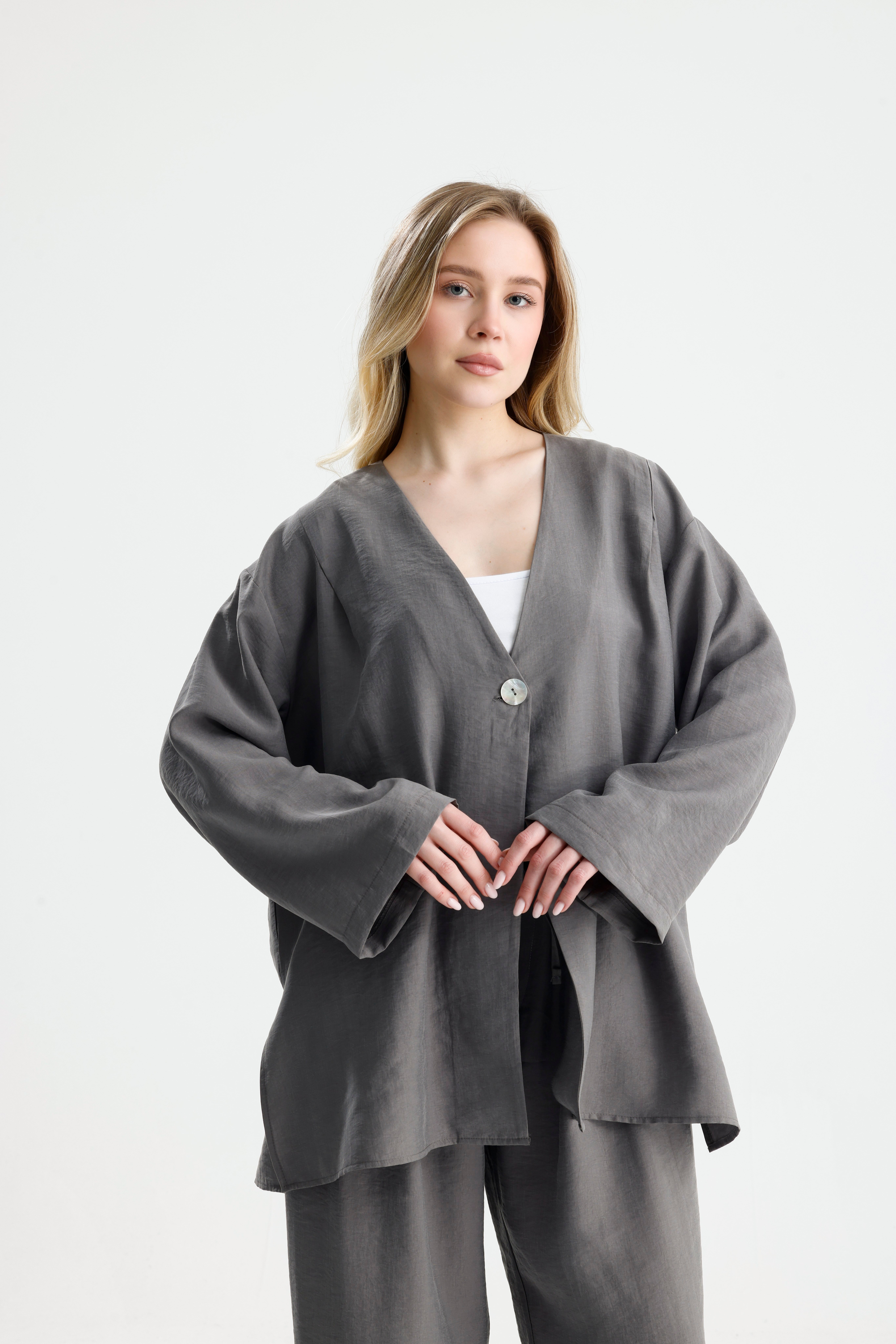Kadın Antrasit Premium Kumaş Oversize kimono 31099