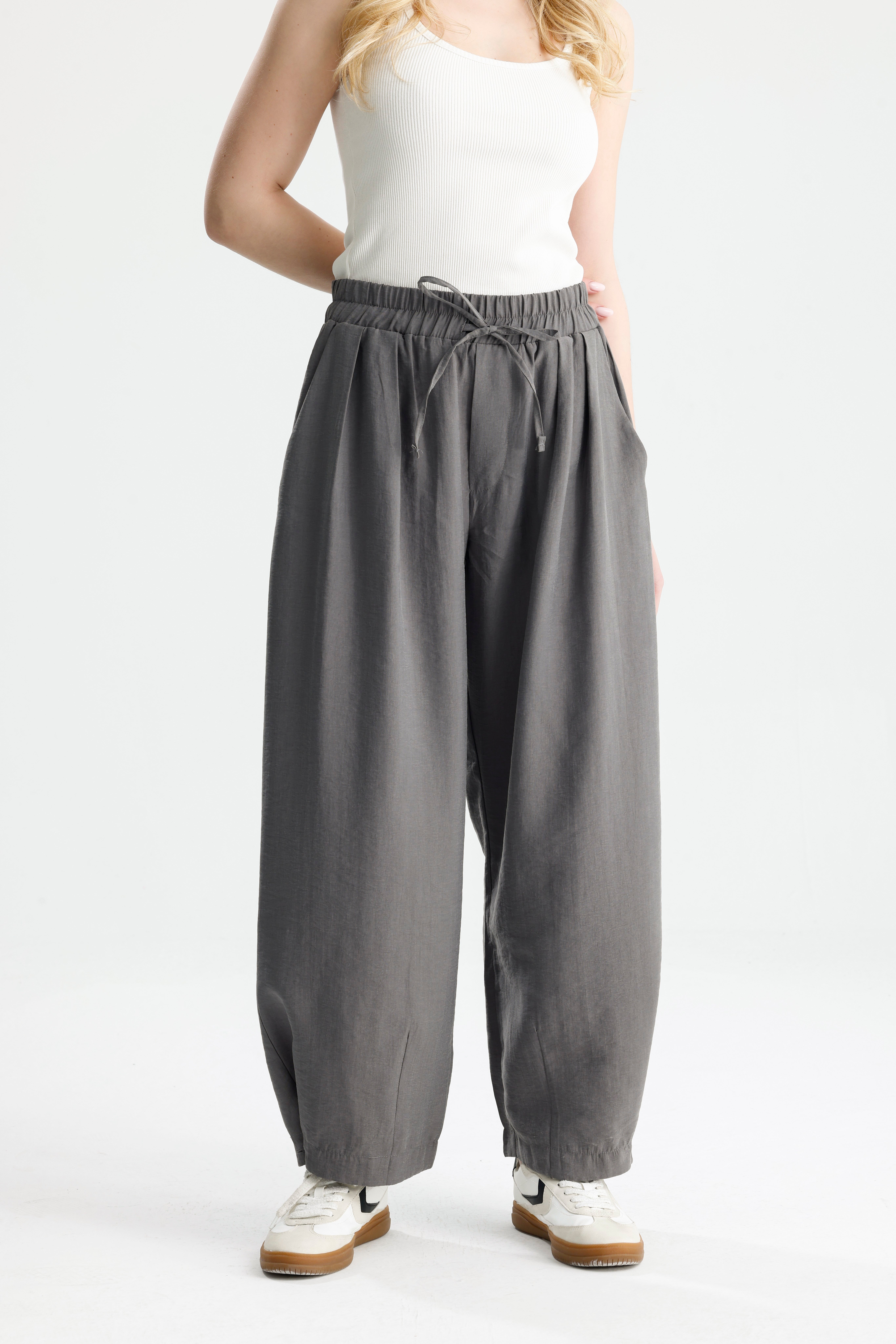 Kadın Antrasit  Premium Kumaş Oversize Pantolon 31085