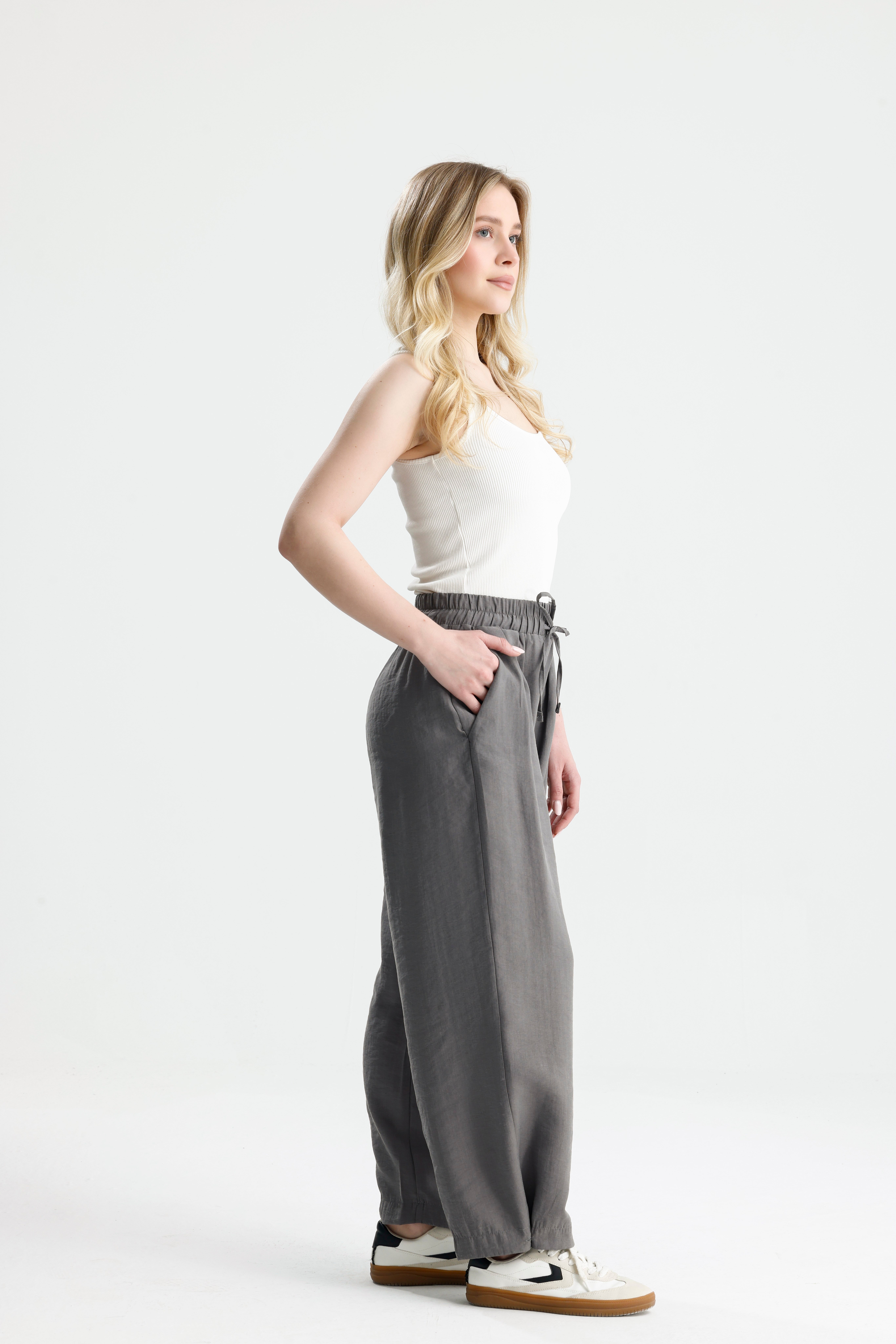 Kadın Antrasit  Premium Kumaş Oversize Pantolon 31085