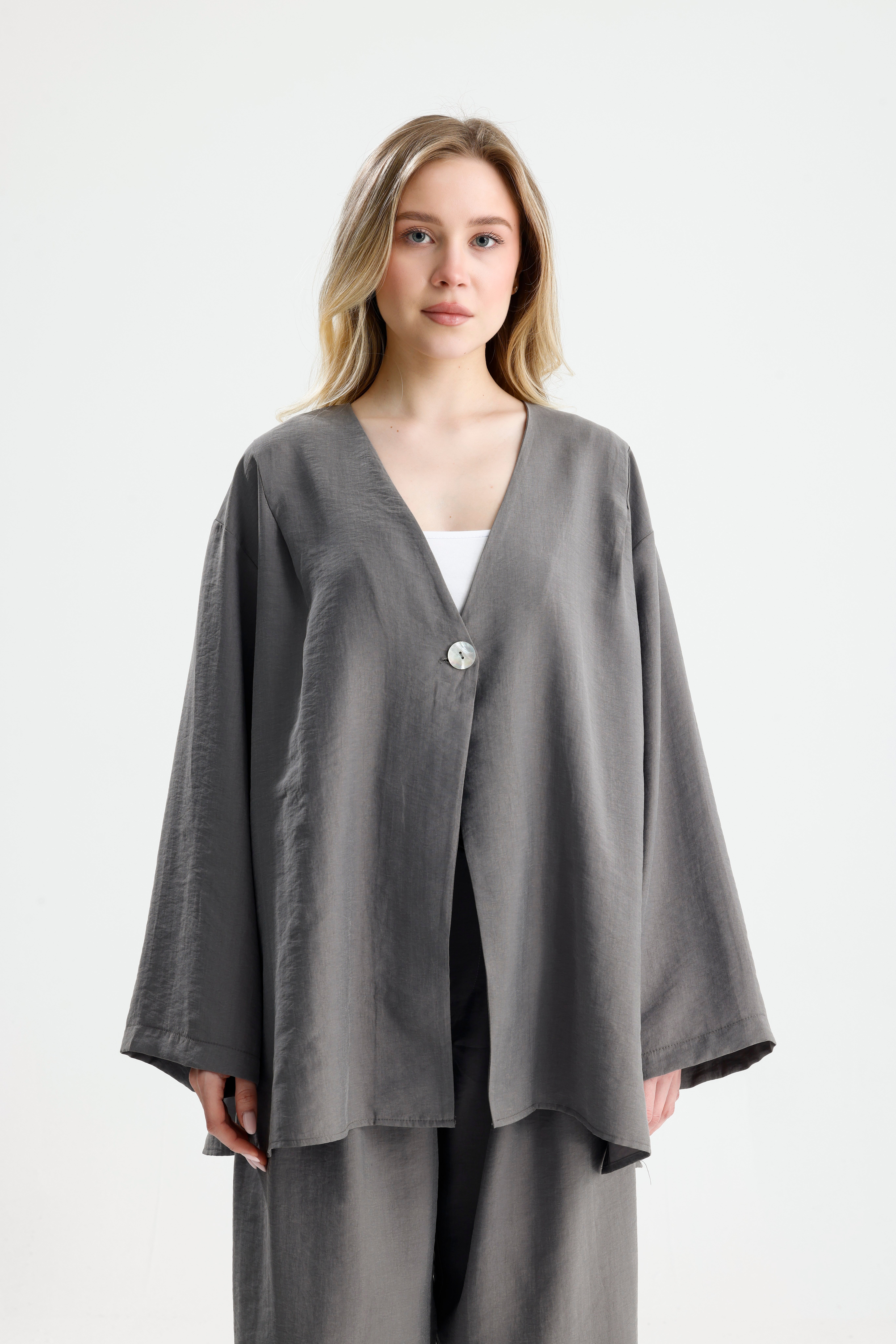 Kadın Antrasit Premium Kumaş Oversize kimono 31099