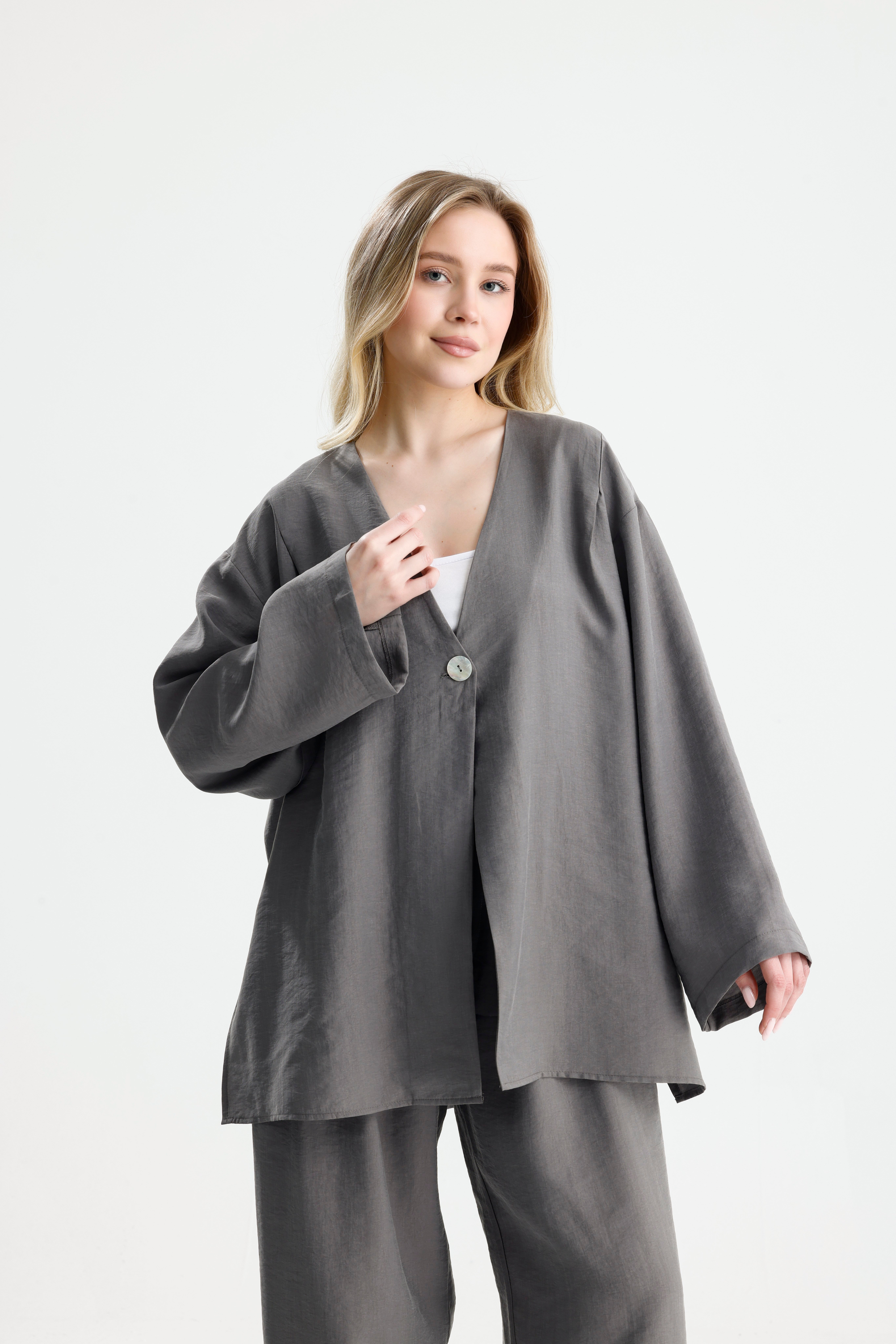 Kadın Antrasit Premium Kumaş Oversize kimono 31099