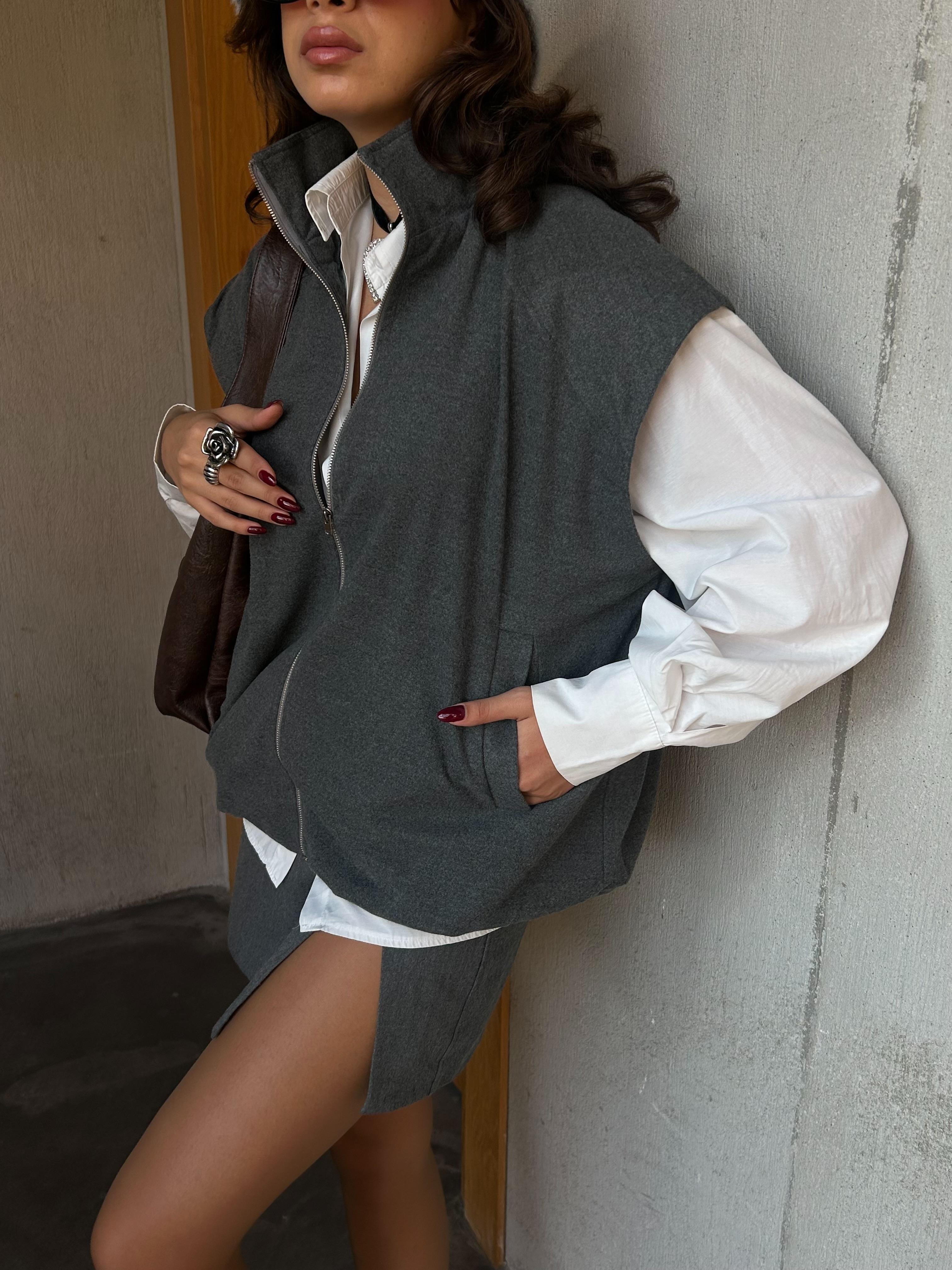 Kadın Antrasit Şardonlu Poliviskon Astarlı Balon Yelek 28266