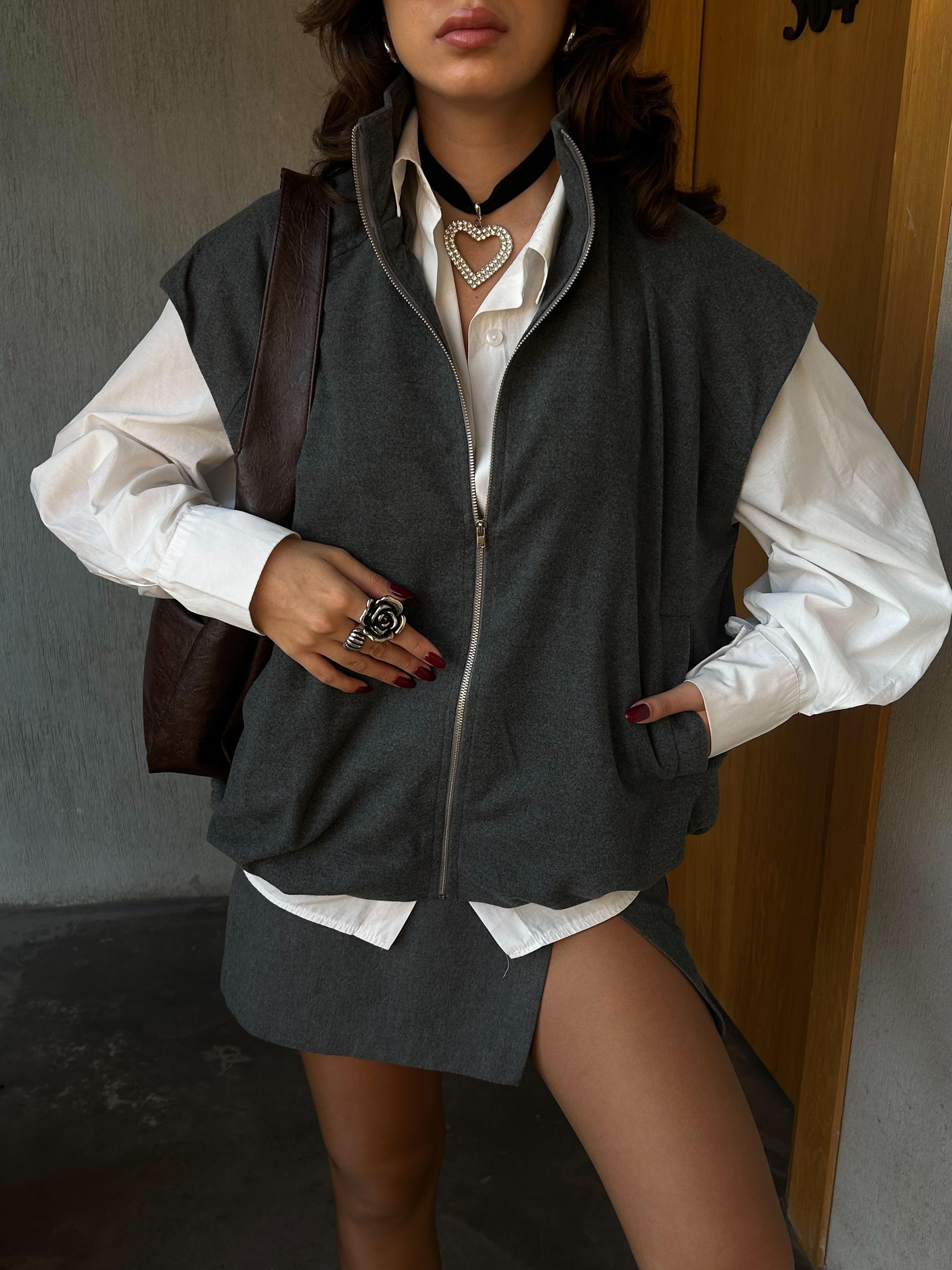 Kadın Antrasit Şardonlu Poliviskon Astarlı Balon Yelek 28266