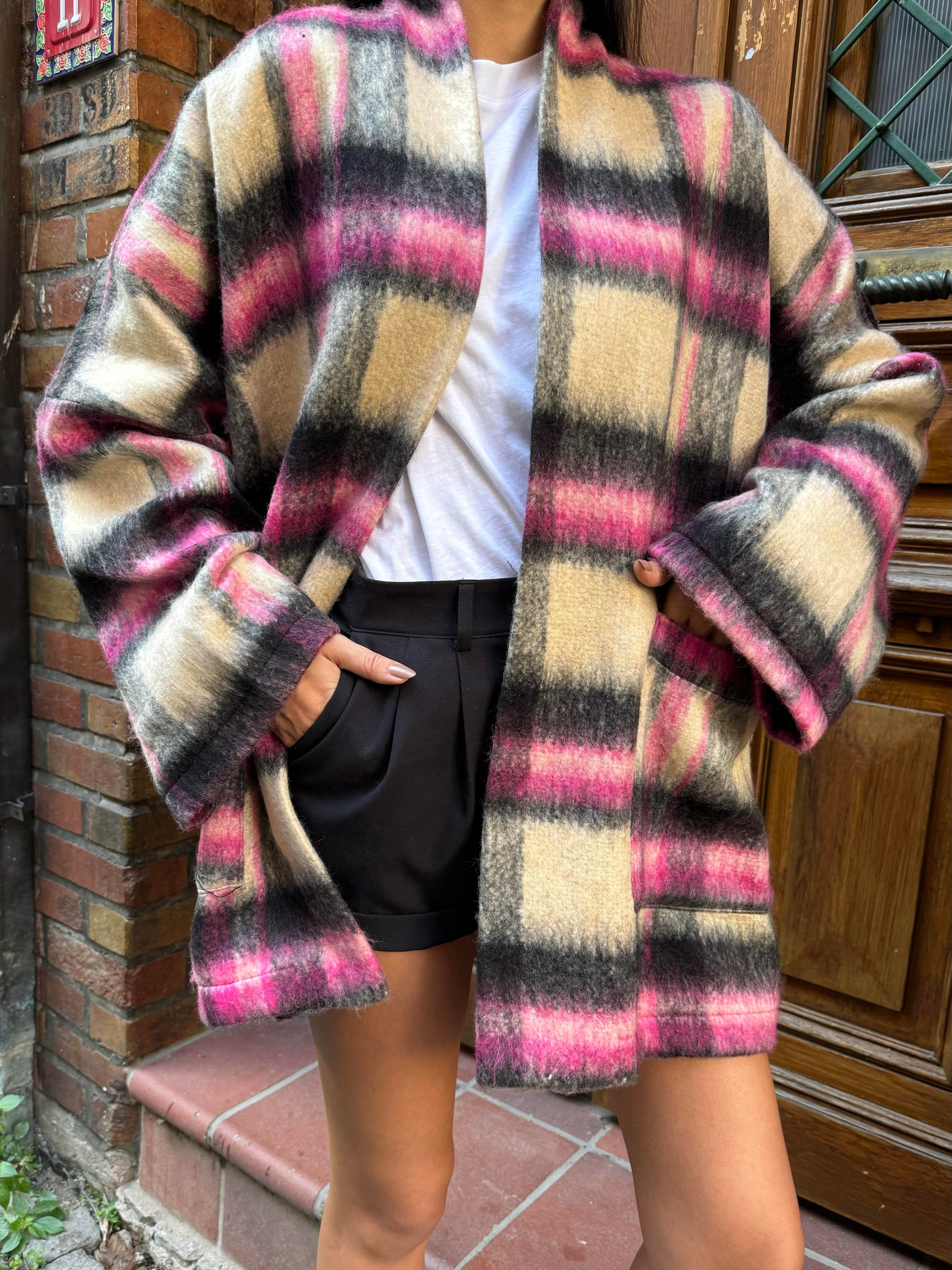 Kadın Astarlı Şardonlu Oversize Kaşe Hırka 26194