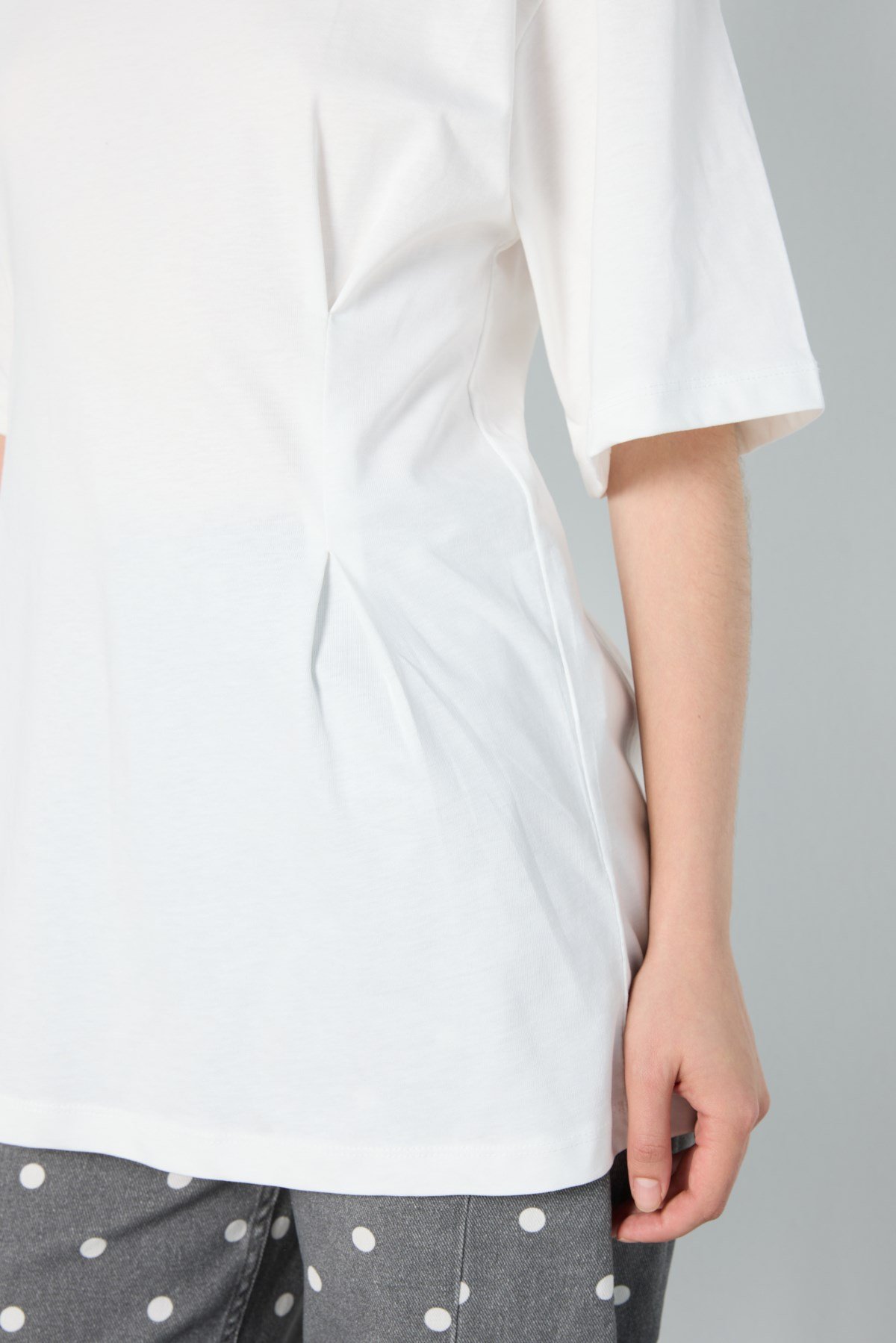 Kadın Bel Detaylı Oversize T-shirt Ekru