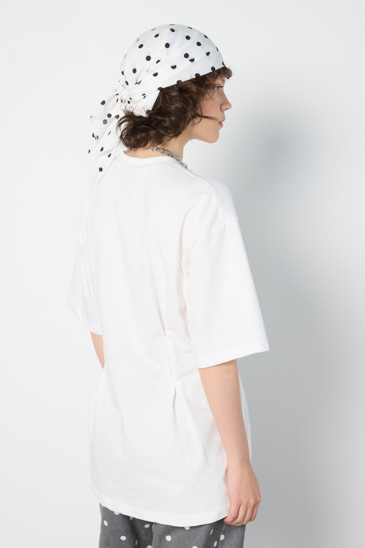 Kadın Bel Detaylı Oversize T-shirt Ekru