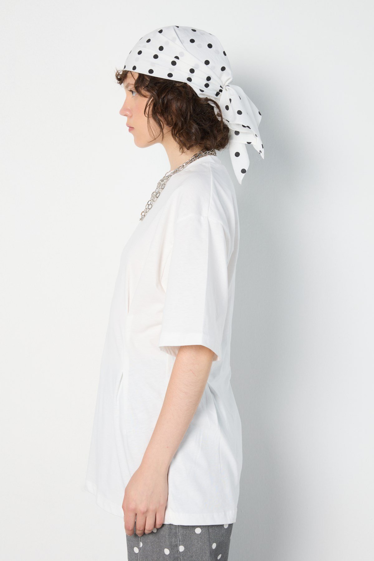 Kadın Bel Detaylı Oversize T-shirt Ekru
