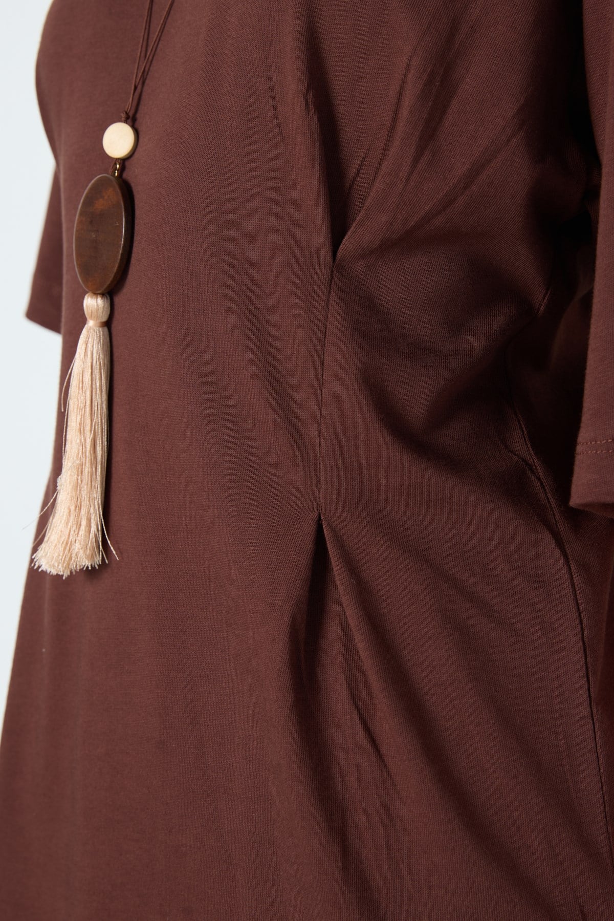 Kadın Bel Detaylı Oversize T-shirt Kahverengi