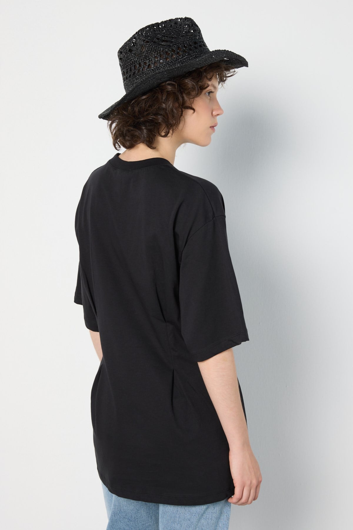 Kadın Bel Detaylı Oversize T-shirt Siyah
