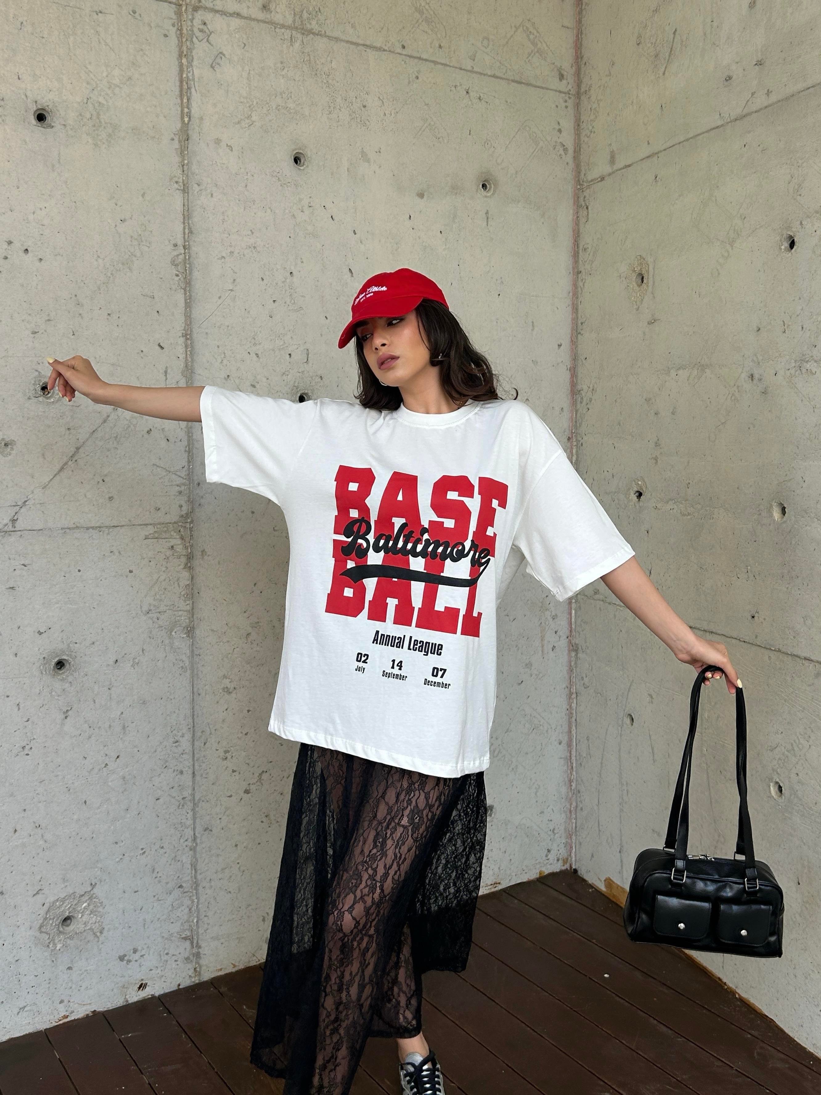 Kadın Beyaz %100 Pamuk Baskılı Oversize T-shirt 29179