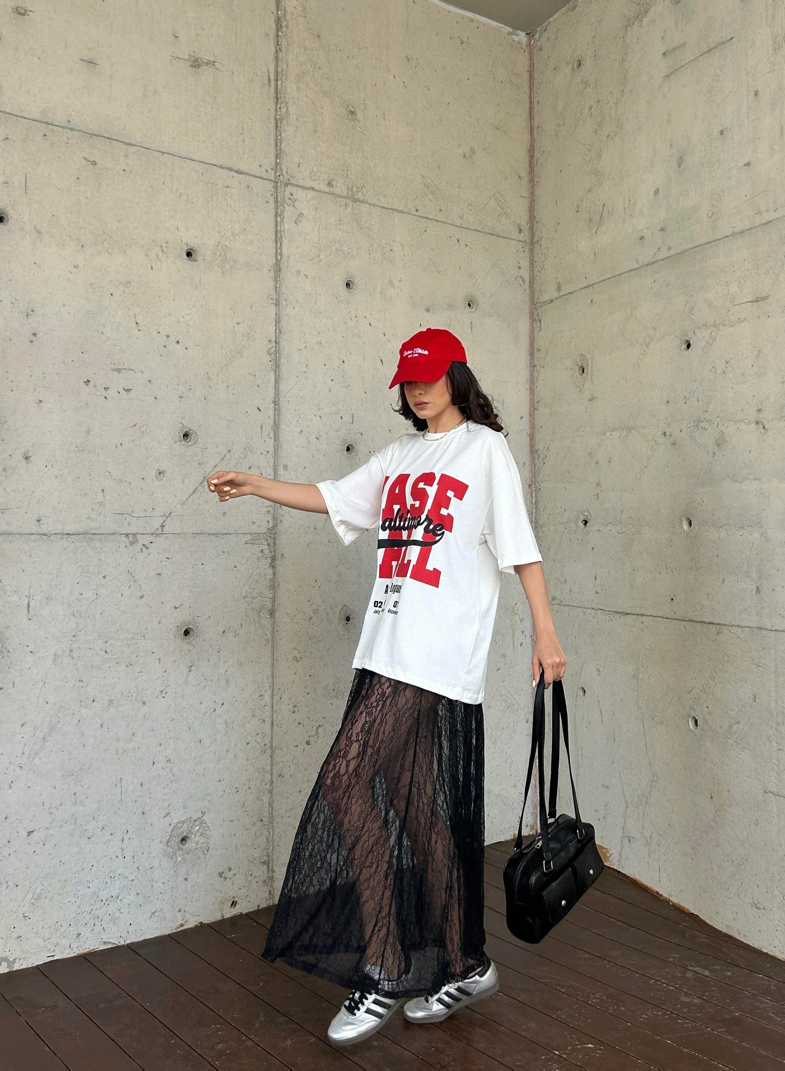 Kadın Beyaz %100 Pamuk Baskılı Oversize T-shirt 29179