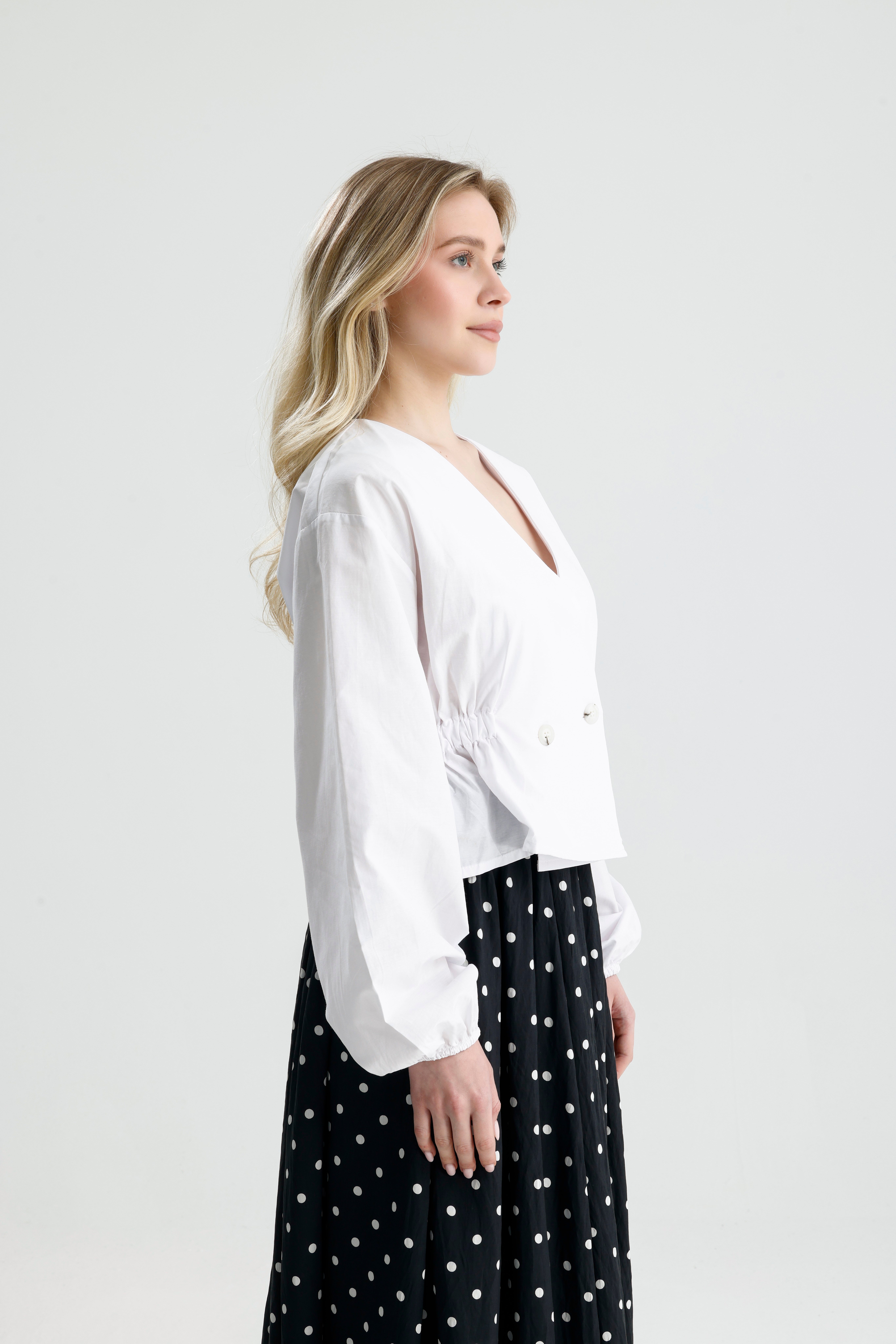 Kadın Beyaz Beli Lastik Detaylı Poplin Astarsız Ceket 31039