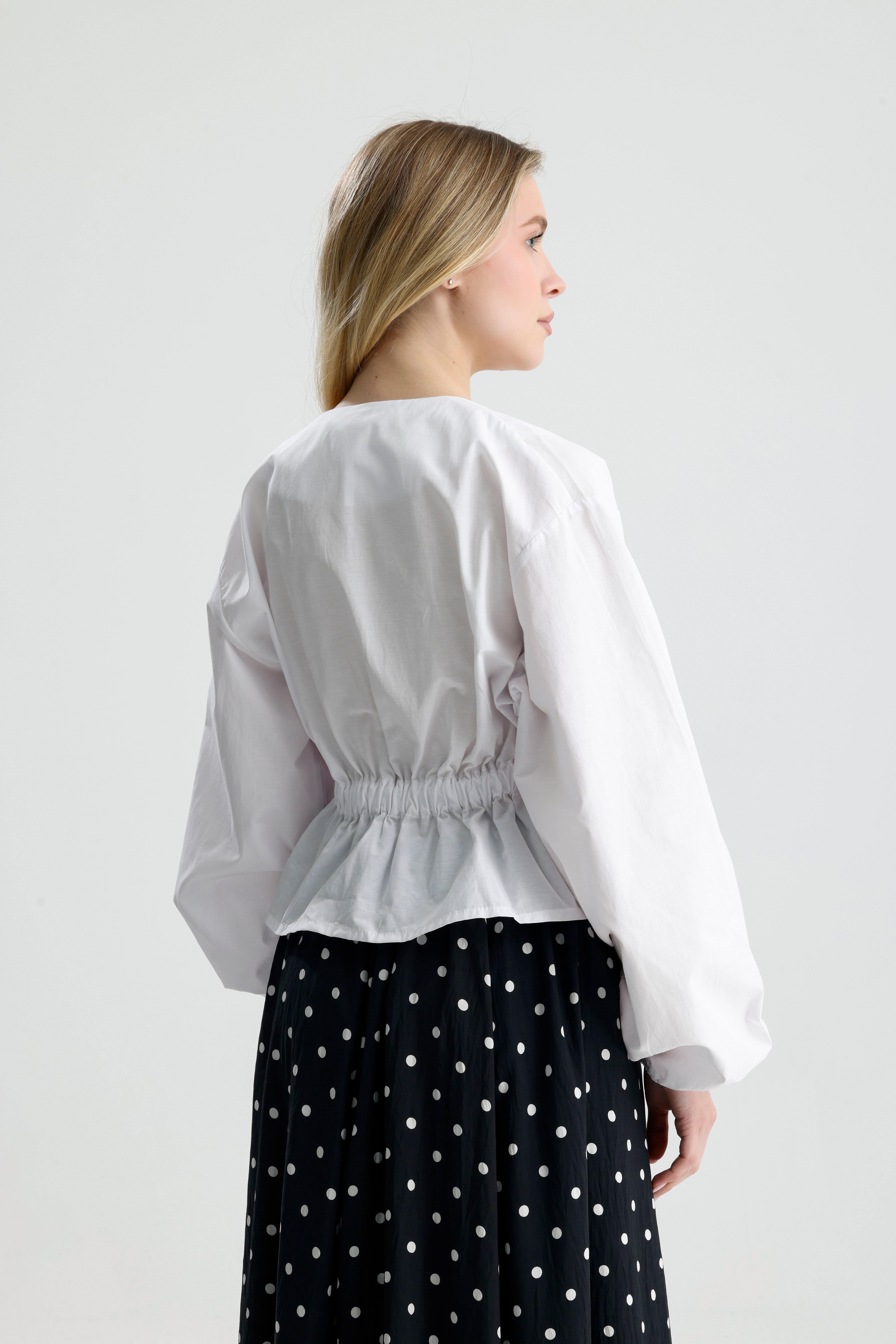 Kadın Beyaz Beli Lastik Detaylı Poplin Astarsız Ceket 31039