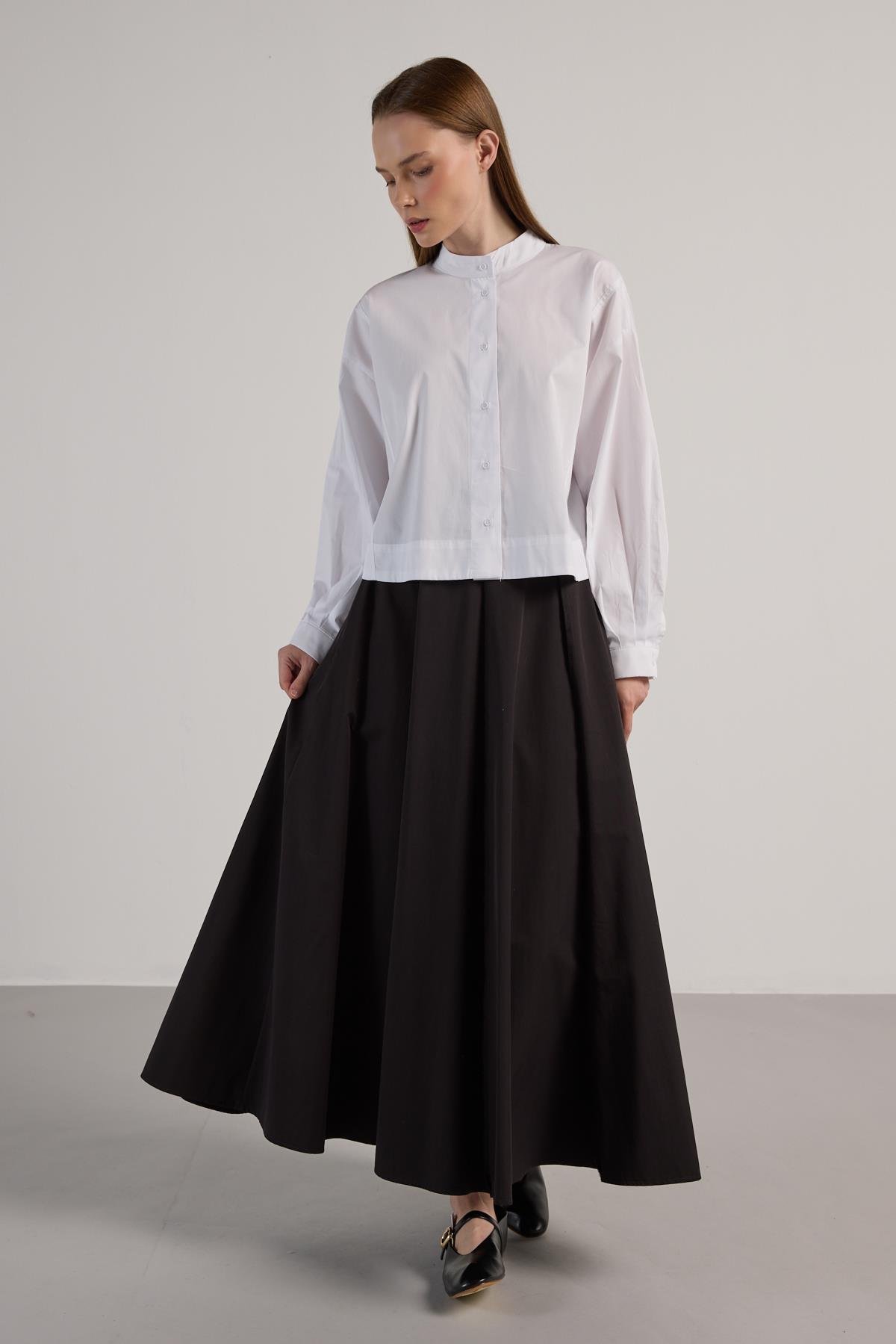 Kadın Beyaz Tasarım Oversize Kısa Gömlek 30019