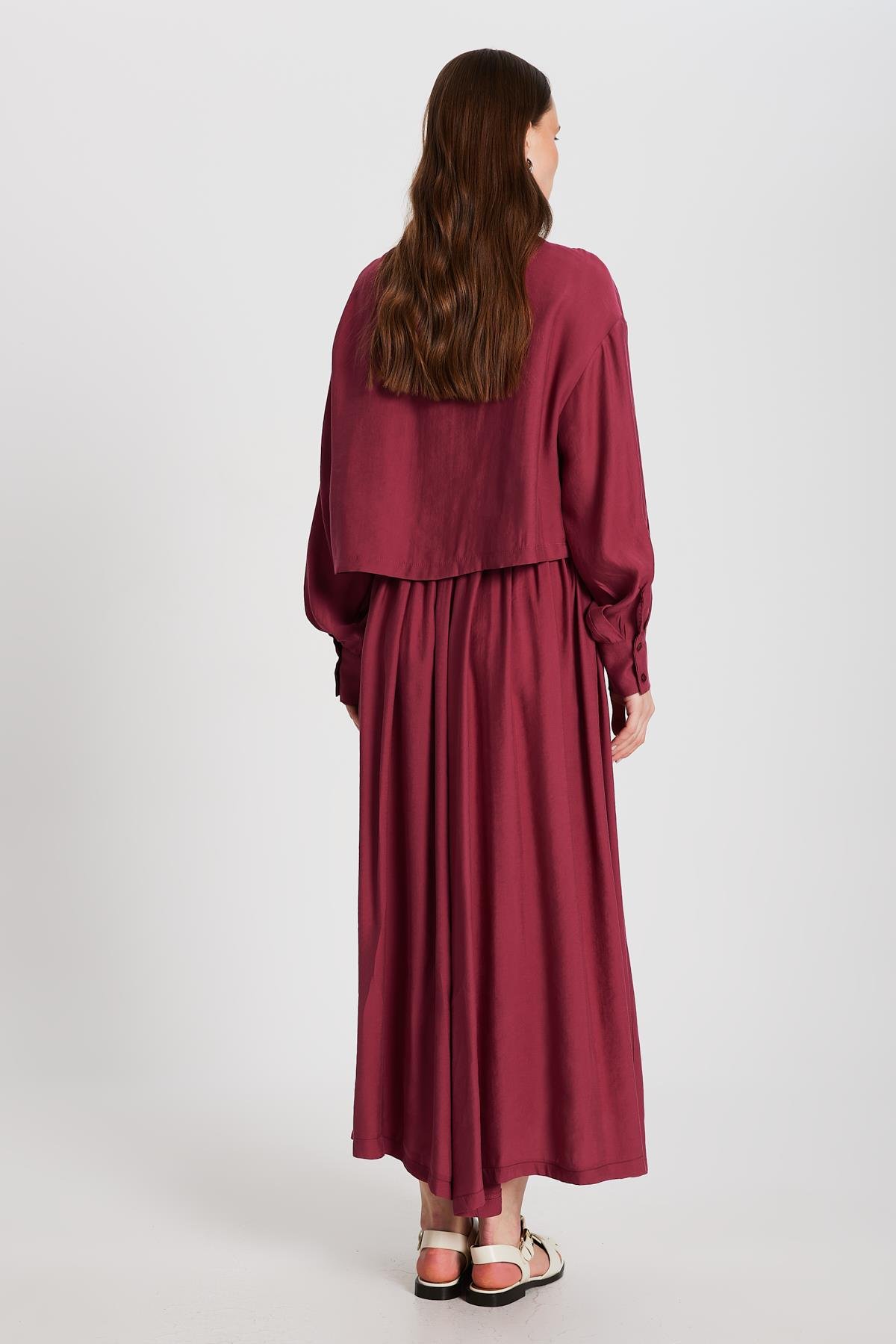 Kadın Bordo %100 Modal Hakim Yaka Kısa Gömlek 29147