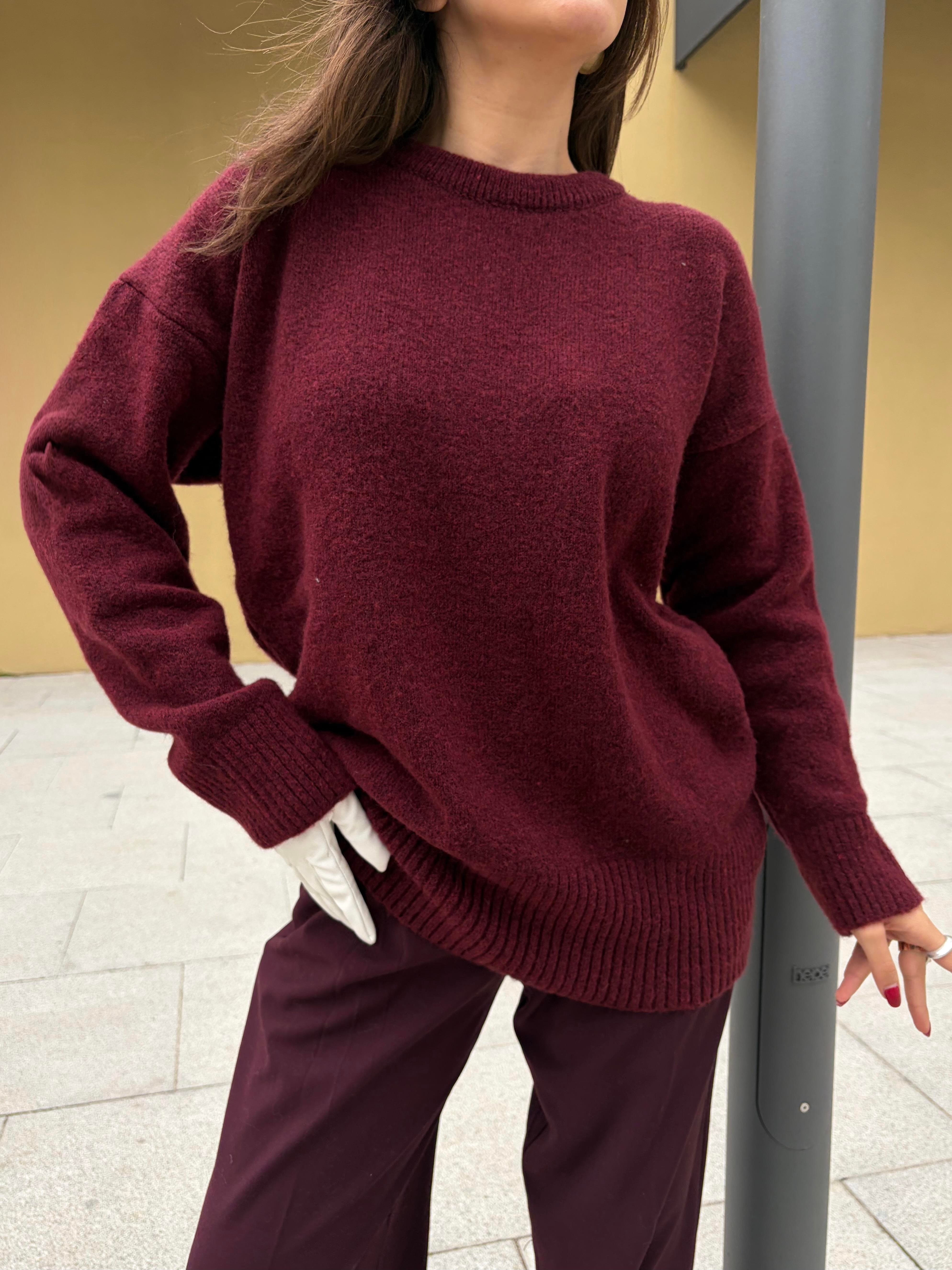 Kadın Bordo Bisiklet Yaka Tunik Boy Kazak 7035