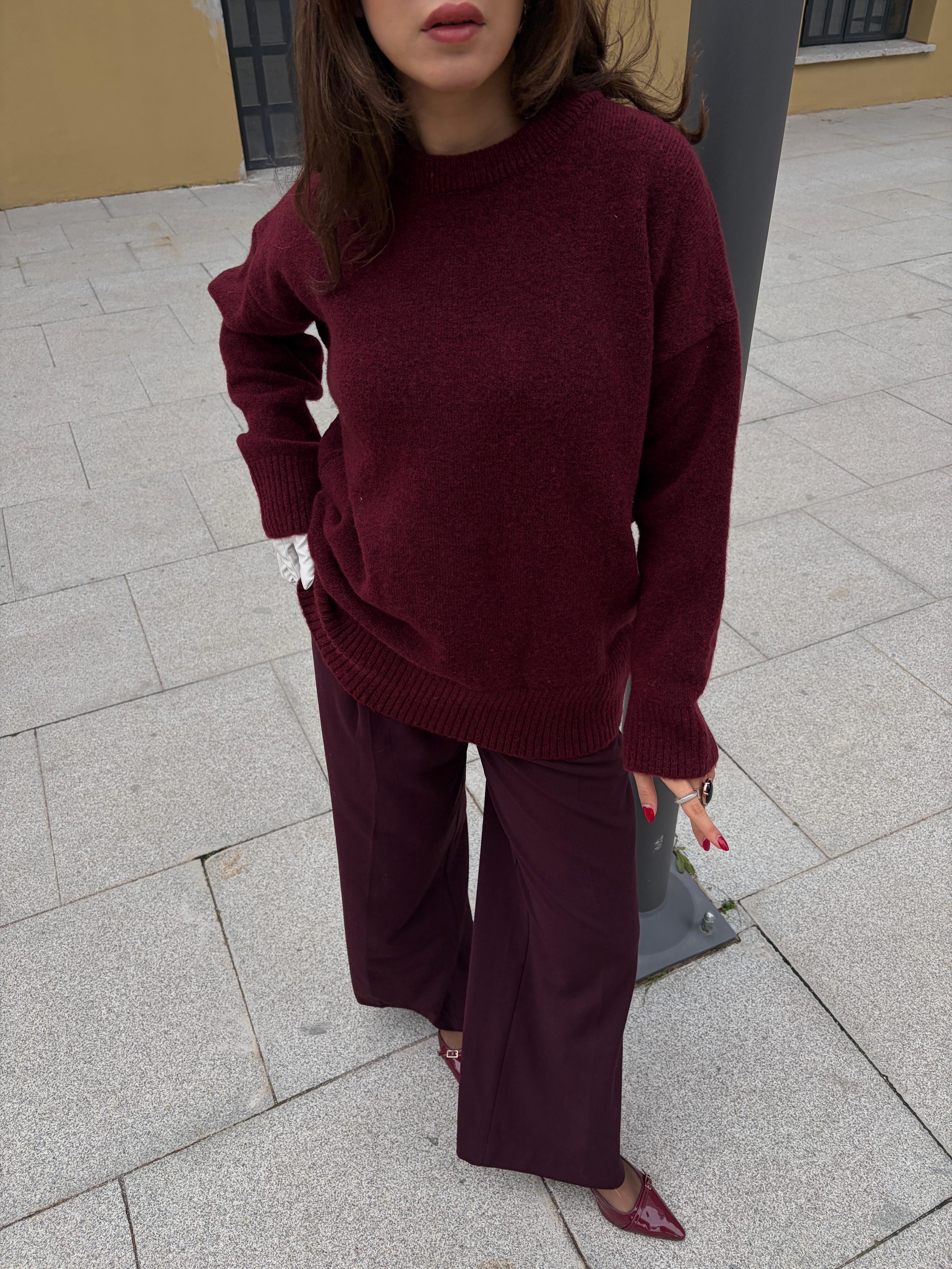 Kadın Bordo Bisiklet Yaka Tunik Boy Kazak 7035