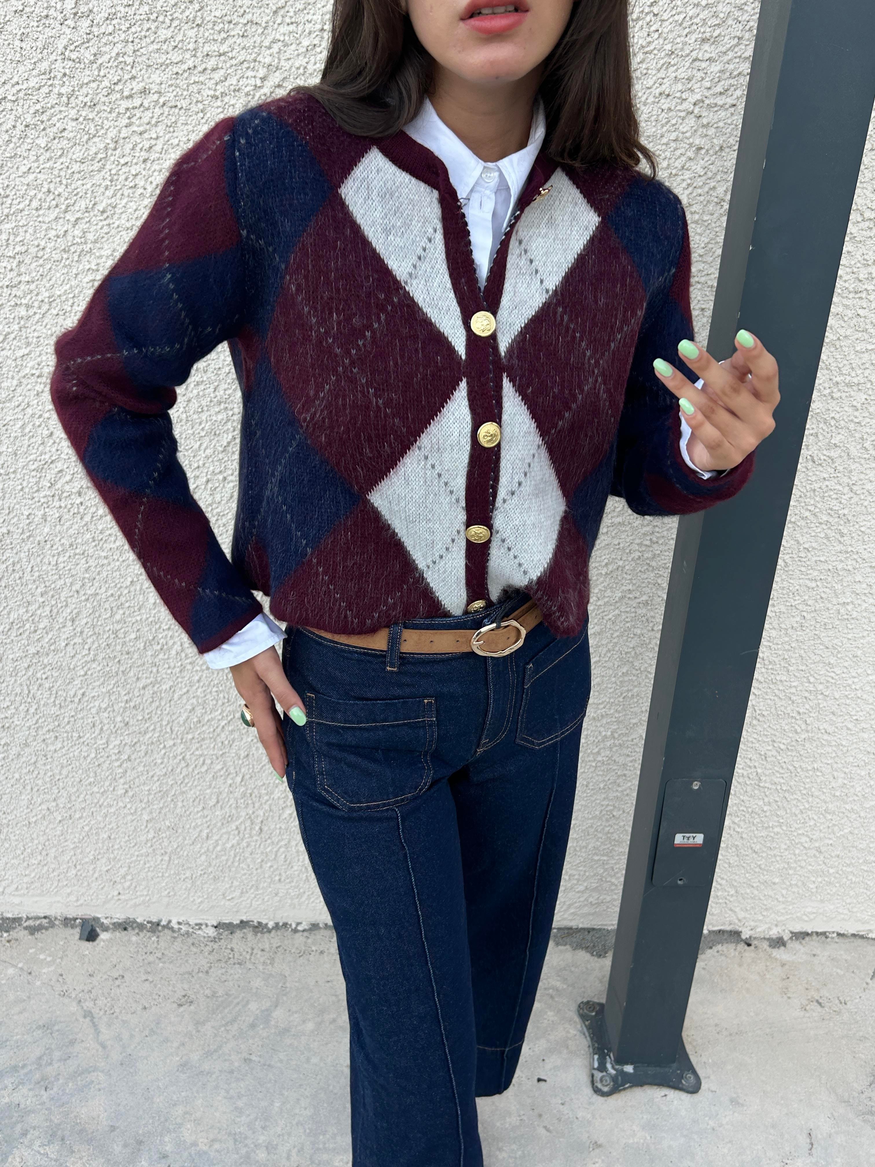 Kadın Bordo Düğmeli Şardonlu Hırka 5570