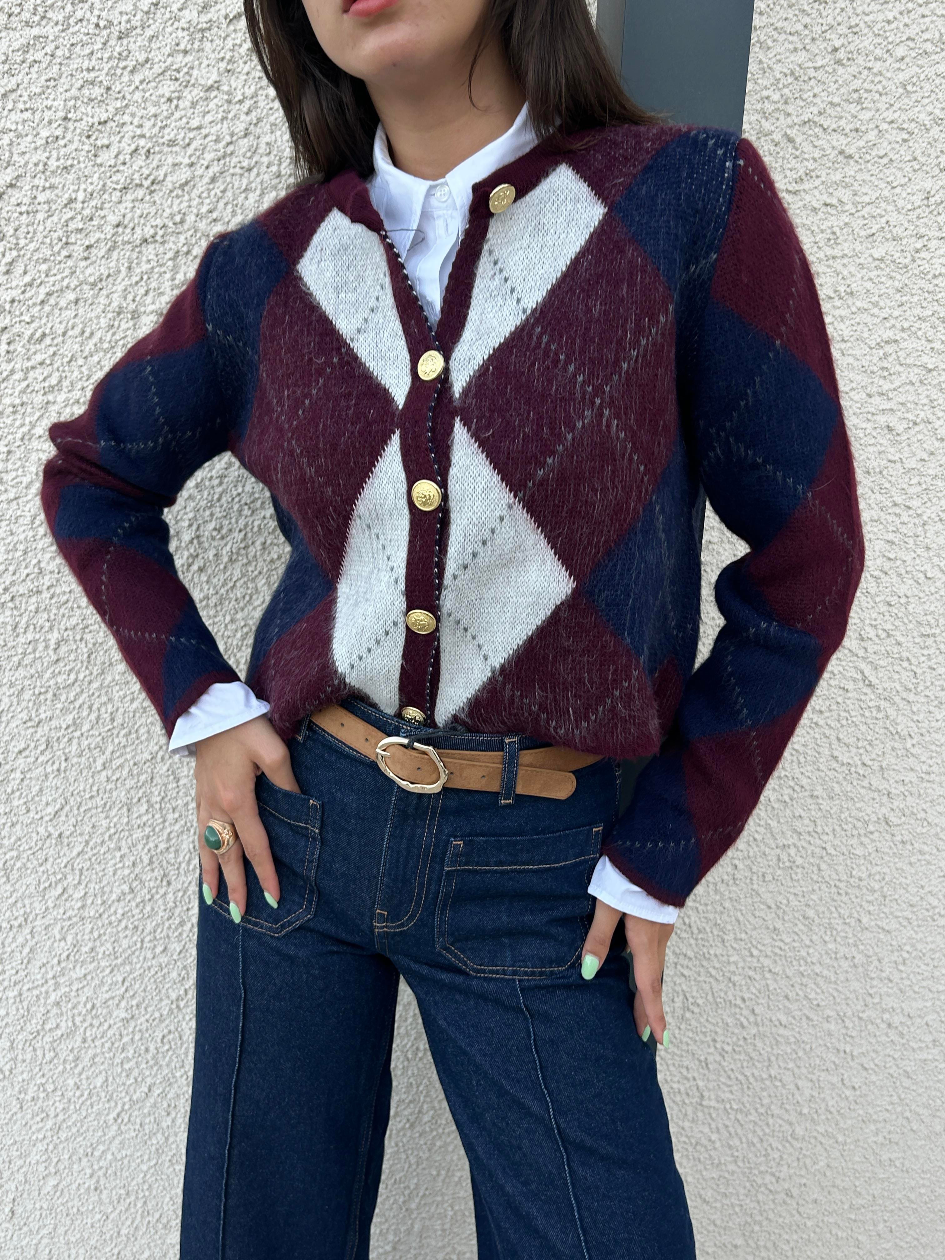 Kadın Bordo Düğmeli Şardonlu Hırka 5570