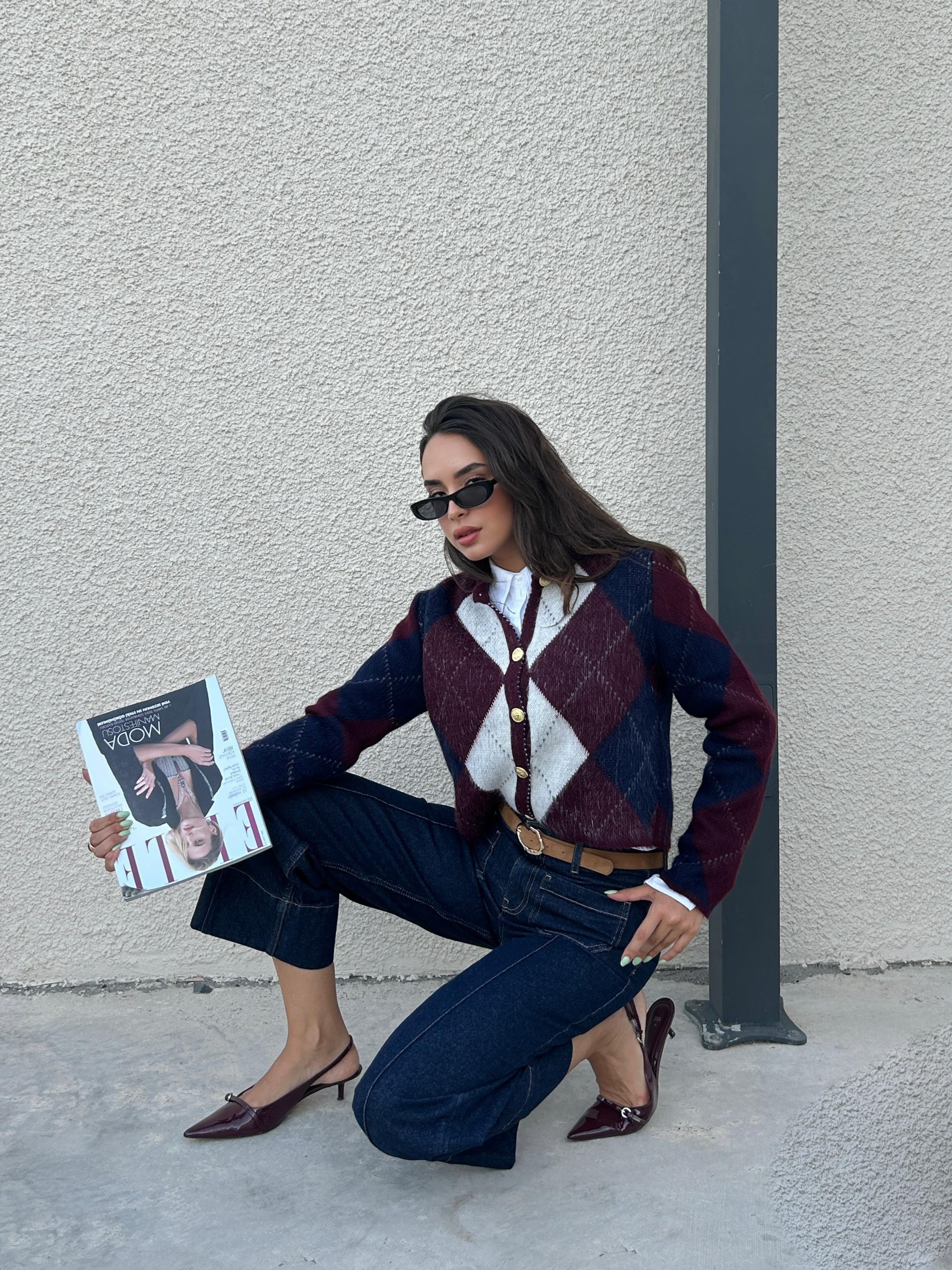 Kadın Bordo Düğmeli Şardonlu Hırka 5570