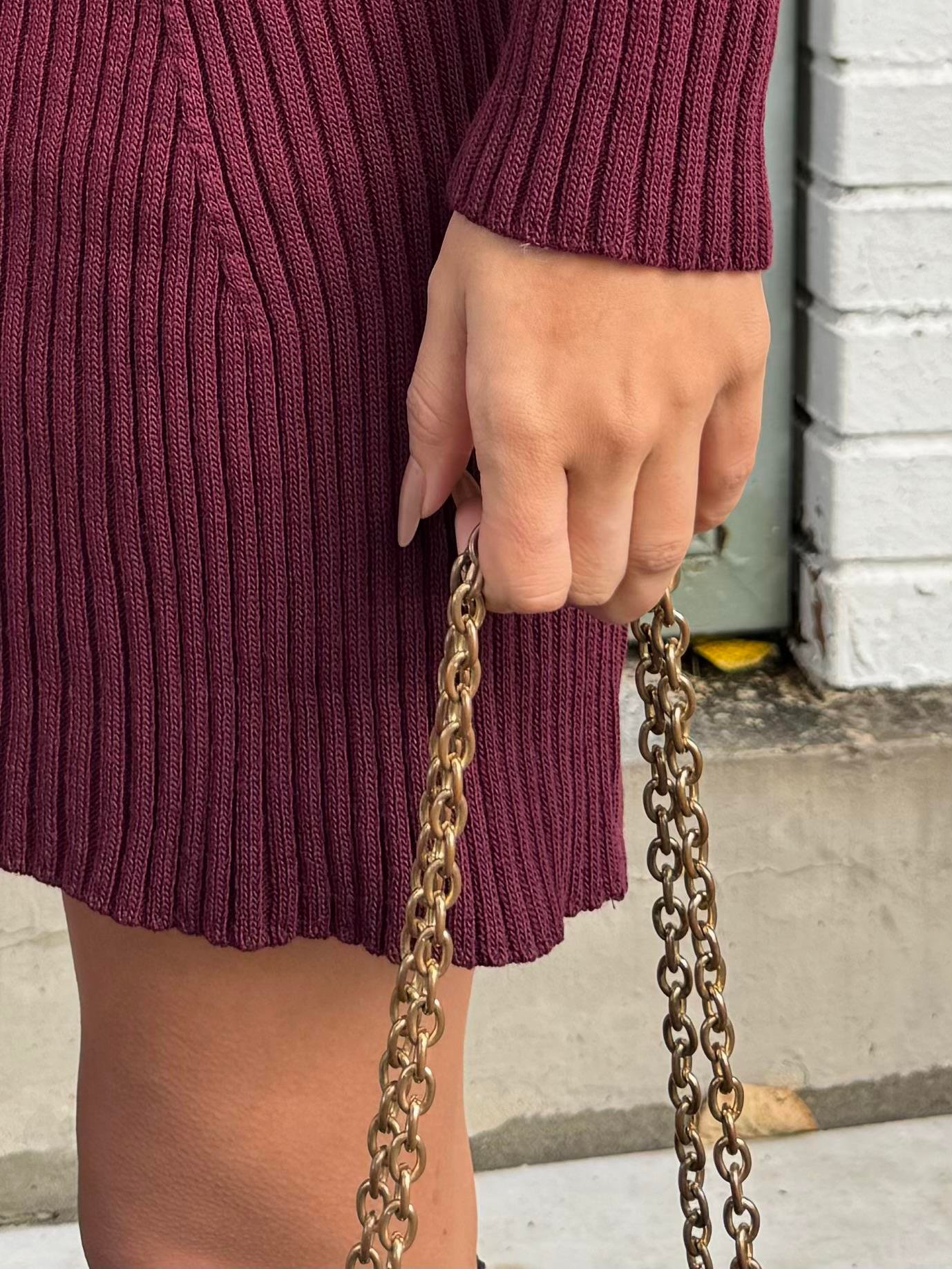 Kadın Bordo Fitilli Kışlık Mini Triko Elbise 28337