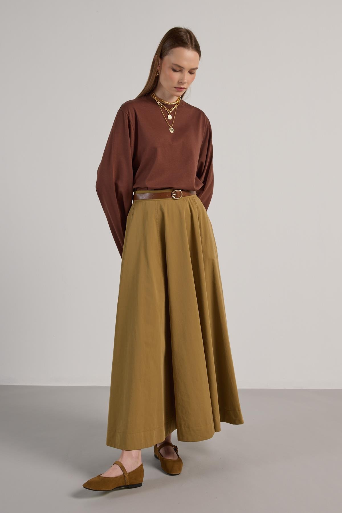 Kadın Bordo Geniş Kol Oversize Kısa Basic T-shirt 30059