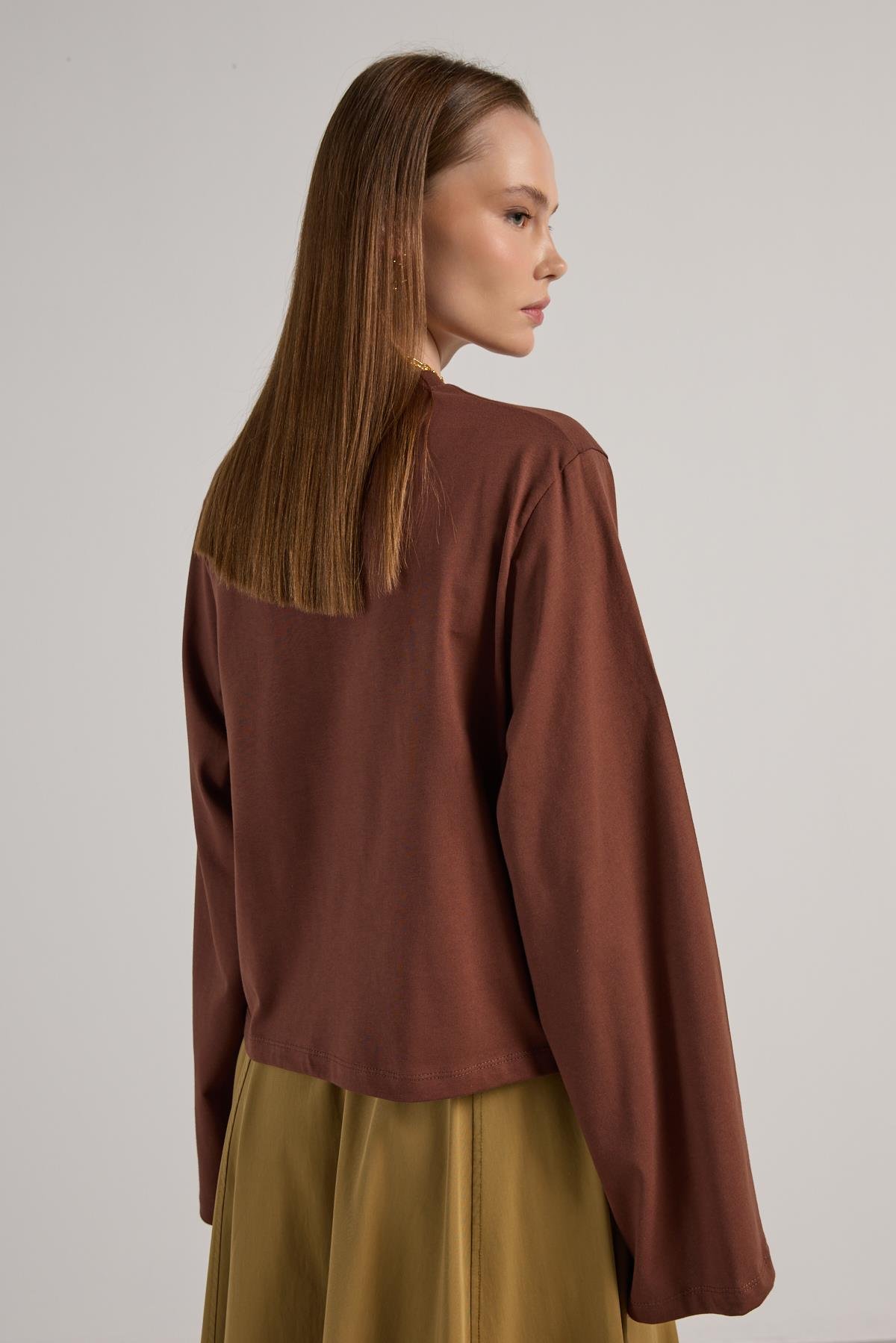 Kadın Bordo Geniş Kol Oversize Kısa Basic T-shirt 30059