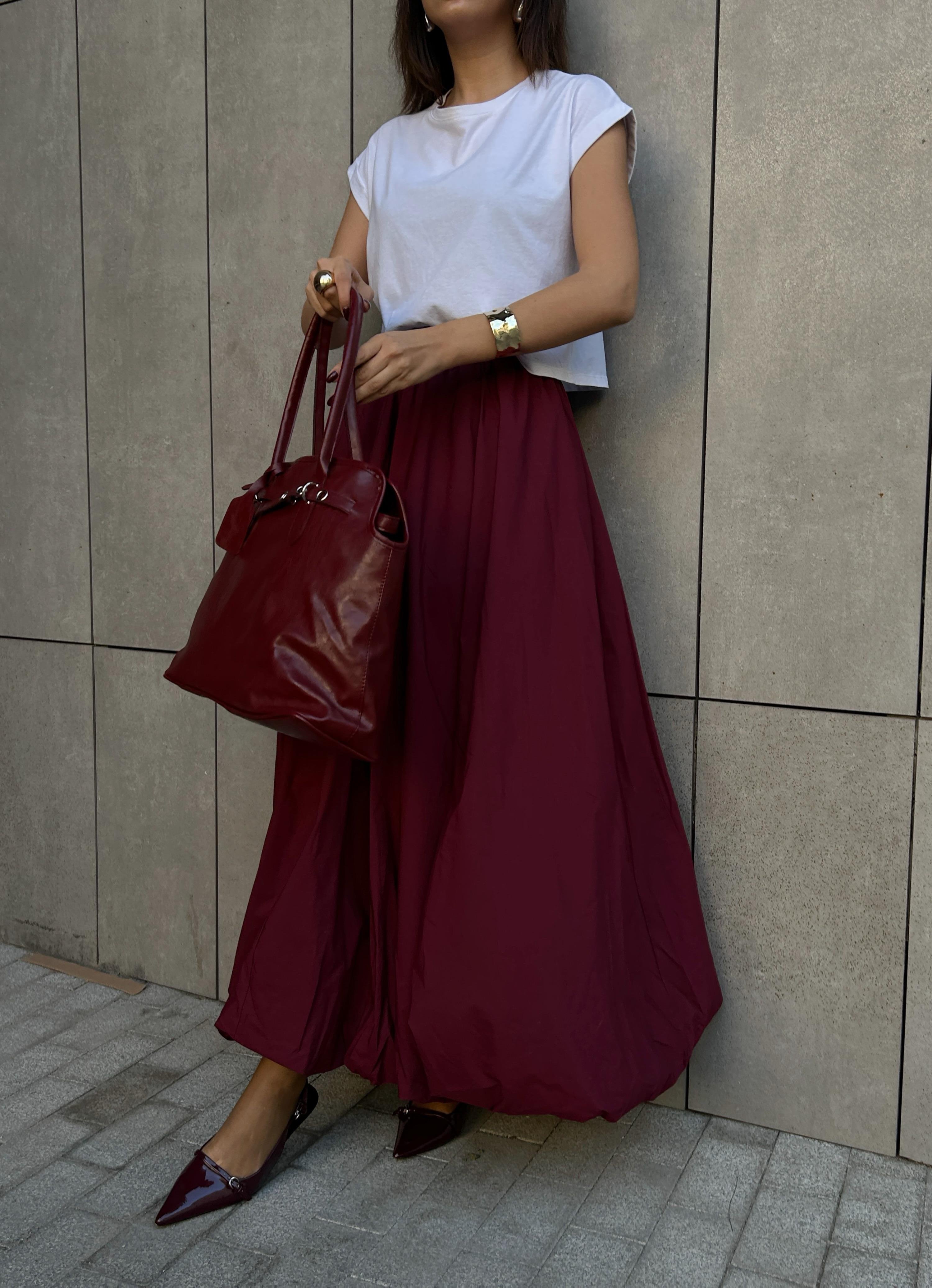 Kadın Bordo Lastikli Uzun Balon Etek 29004