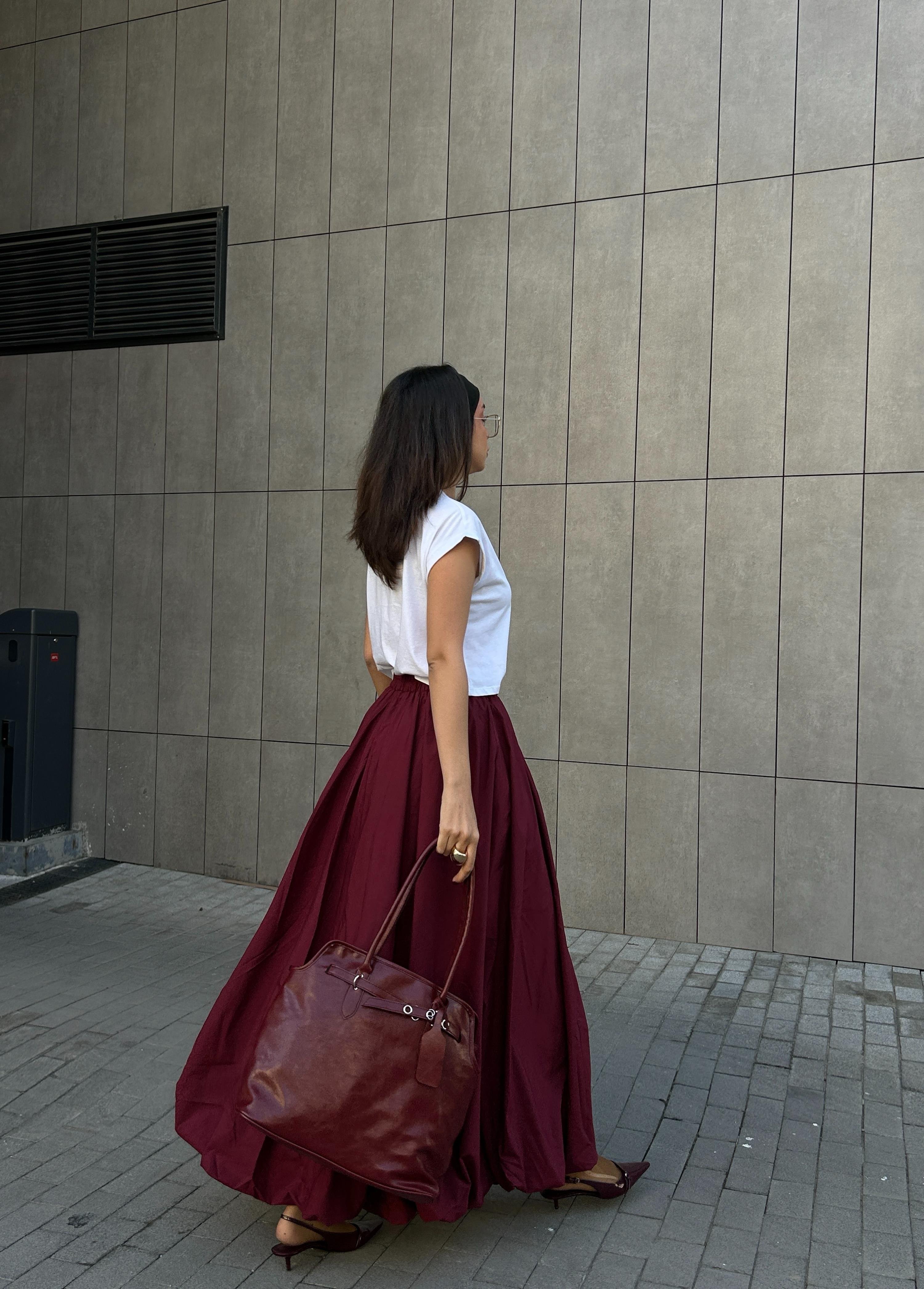 Kadın Bordo Lastikli Uzun Balon Etek 29004